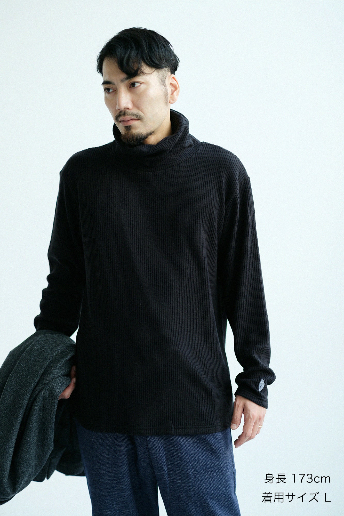 【預購】Soft Thermo(R) 羅紋針織 造型高領L/S長版上衣/黑色(※預計於12月9日左右發貨)