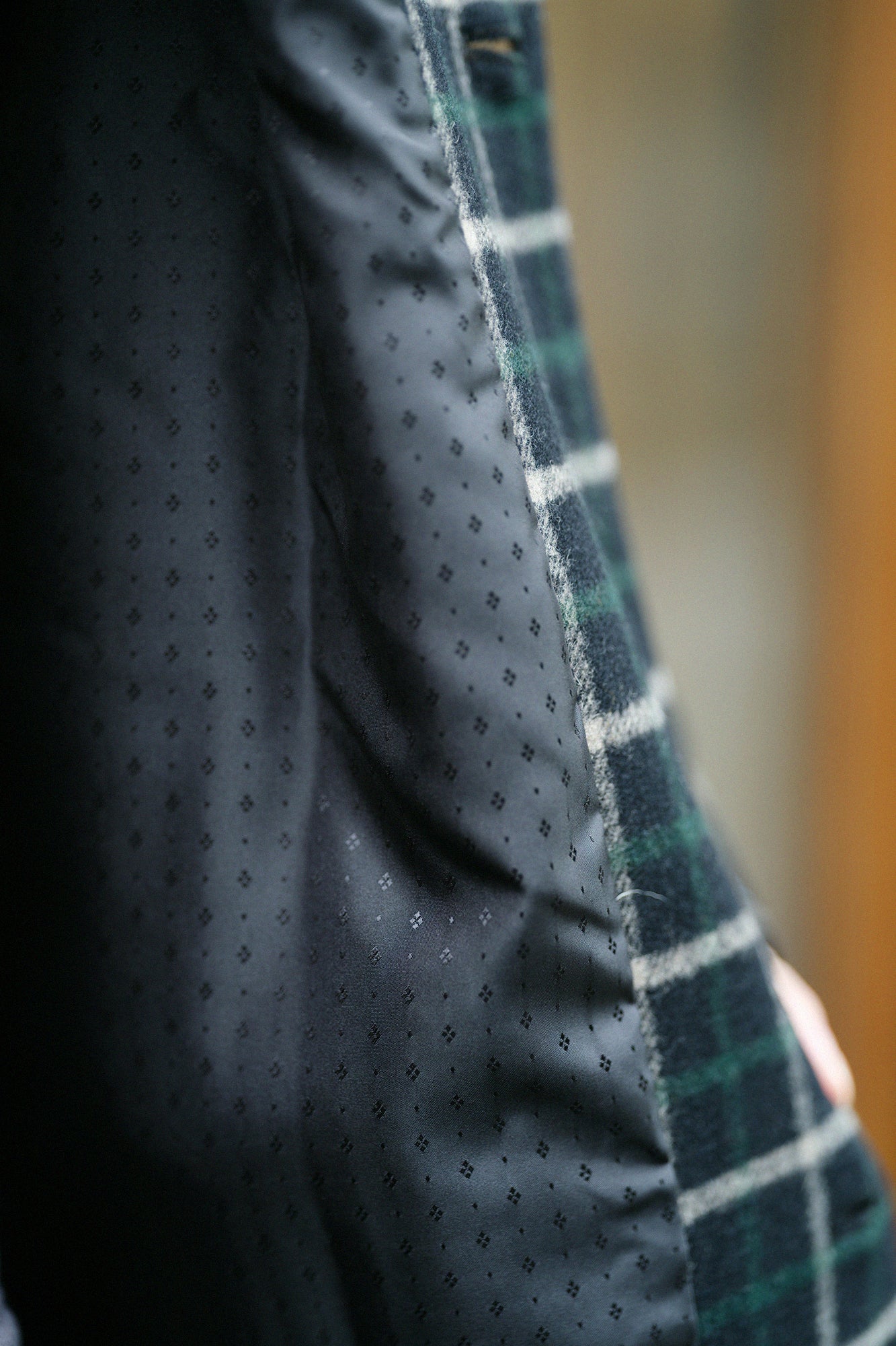 Combed Yarn Lattice Weave Naginata Sleeve Haori Long with Lining / OrakaBlack