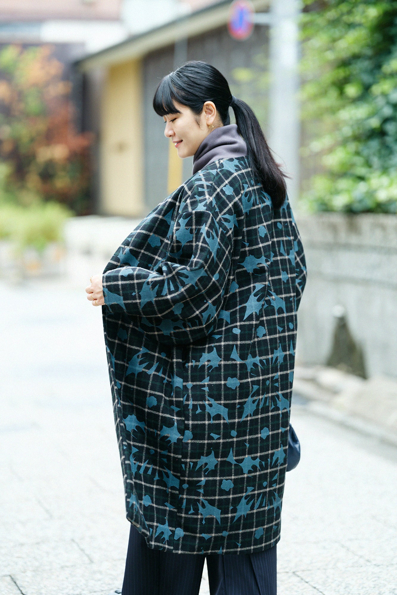 Combed Yarn Lattice Weave Naginata Sleeve Haori Long with Lining / OrakaBlack