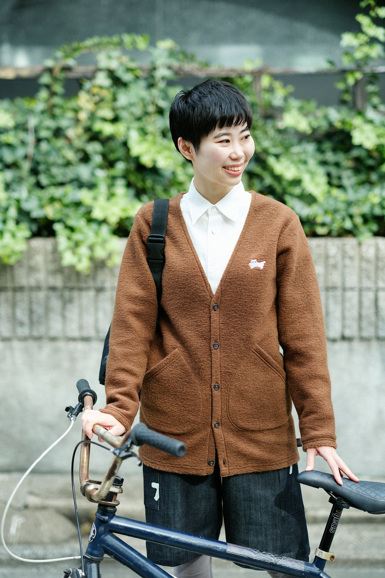 義大利毛絨針織 V領L/S外套/棕色