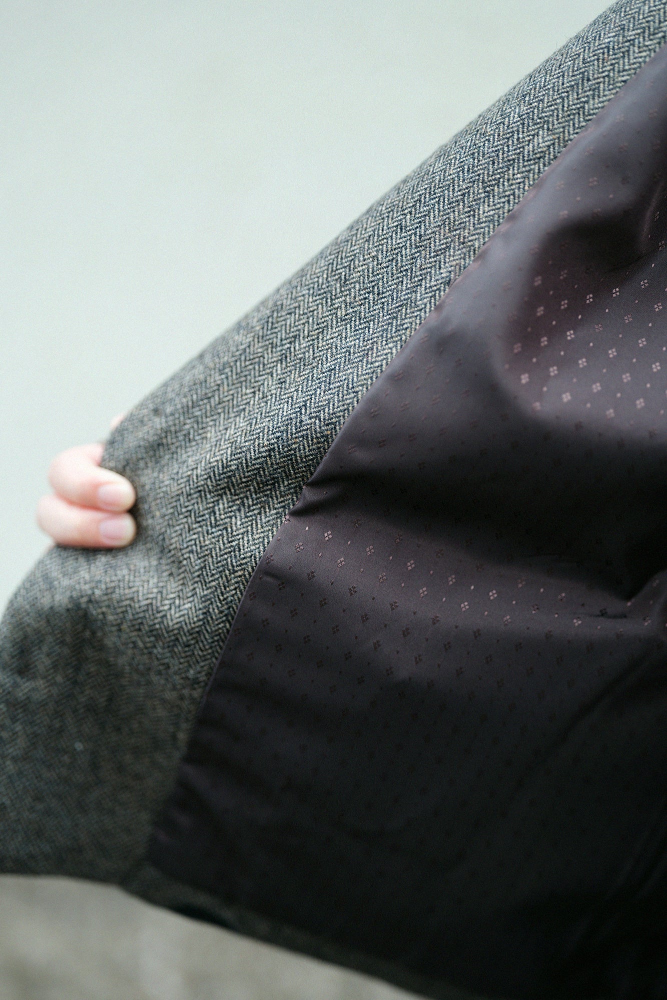 粗花呢 人字形斜紋織 圓弧袖外套 附裡襯/SO-SU-U大 黄枯茶色