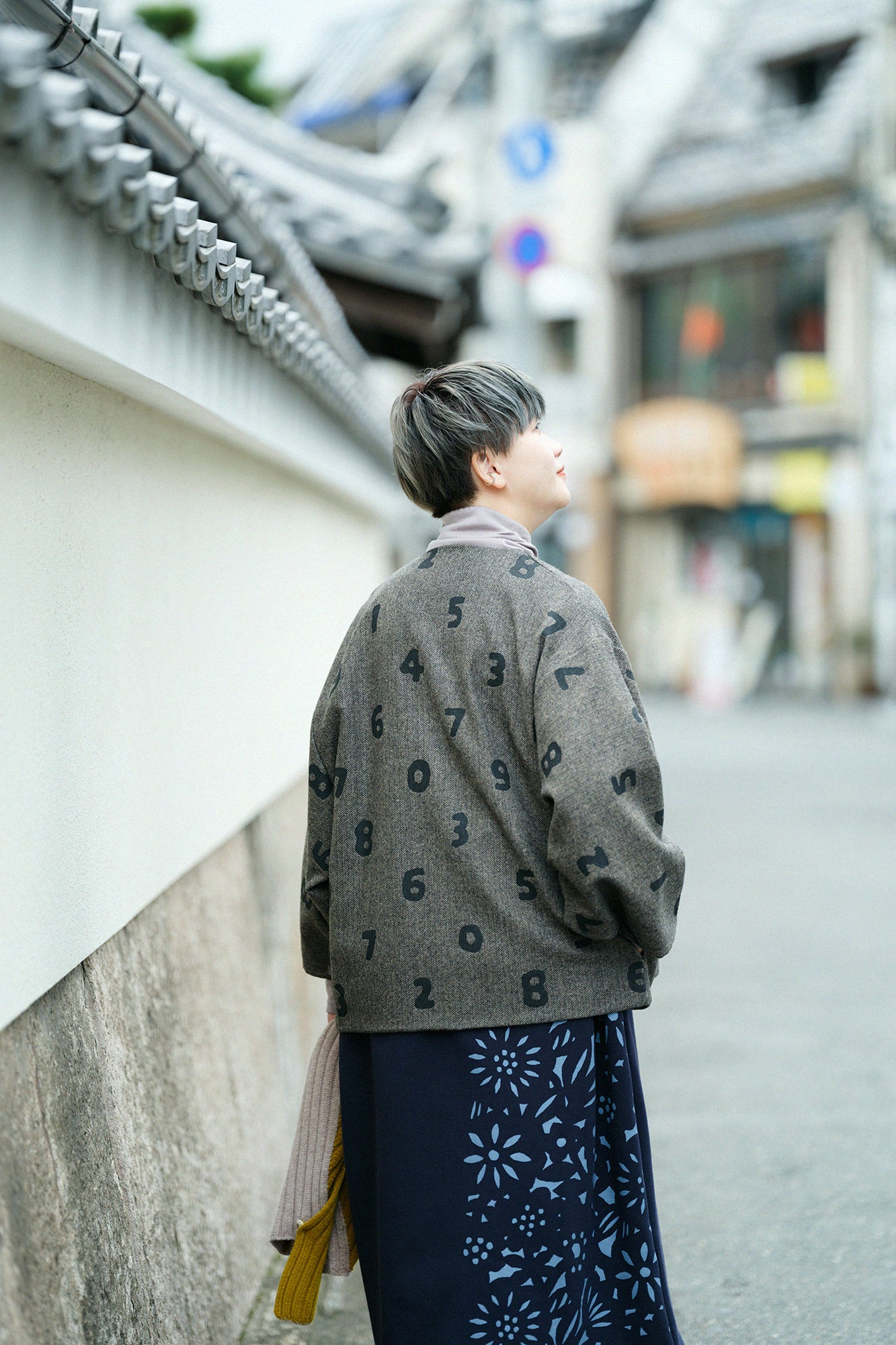 粗花呢 人字形斜紋織 圓弧袖外套 附裡襯/SO-SU-U大 黄枯茶色