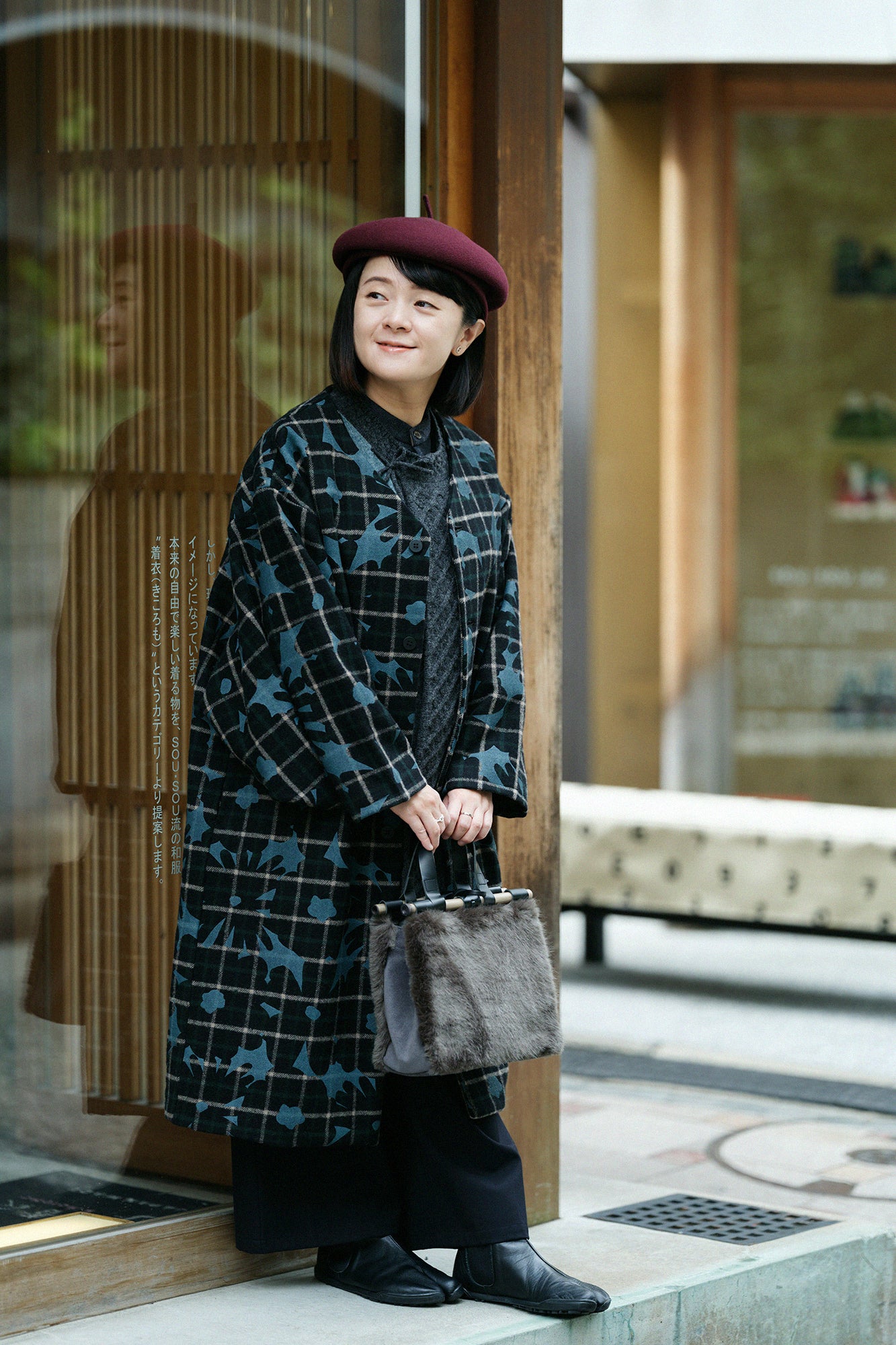 SOU・SOU×ALPHA Lamb Wool Chou-fuku Vest / Greyish Blue×Dark Grey