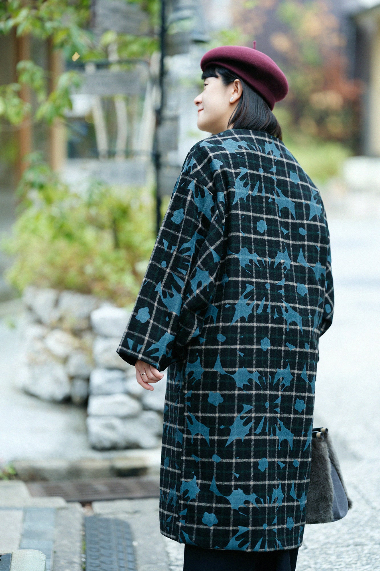 Combed Yarn Lattice Weave Naginata Sleeve Haori Long with Lining / OrakaBlack