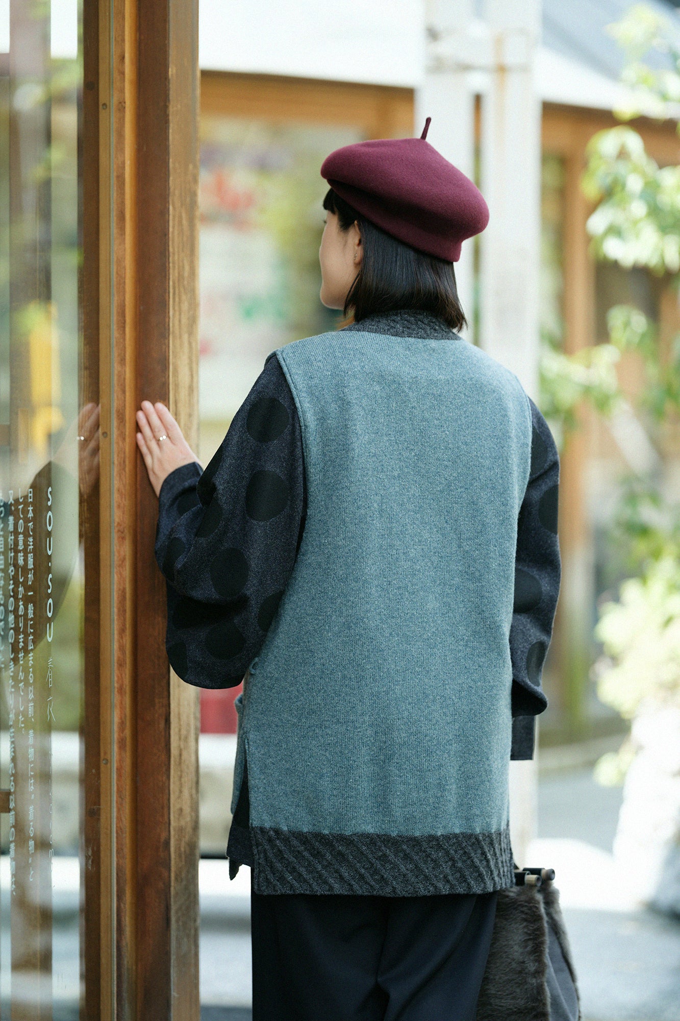 SOU・SOU×ALPHA Lamb Wool Chou-fuku Vest / Greyish Blue×Dark Grey
