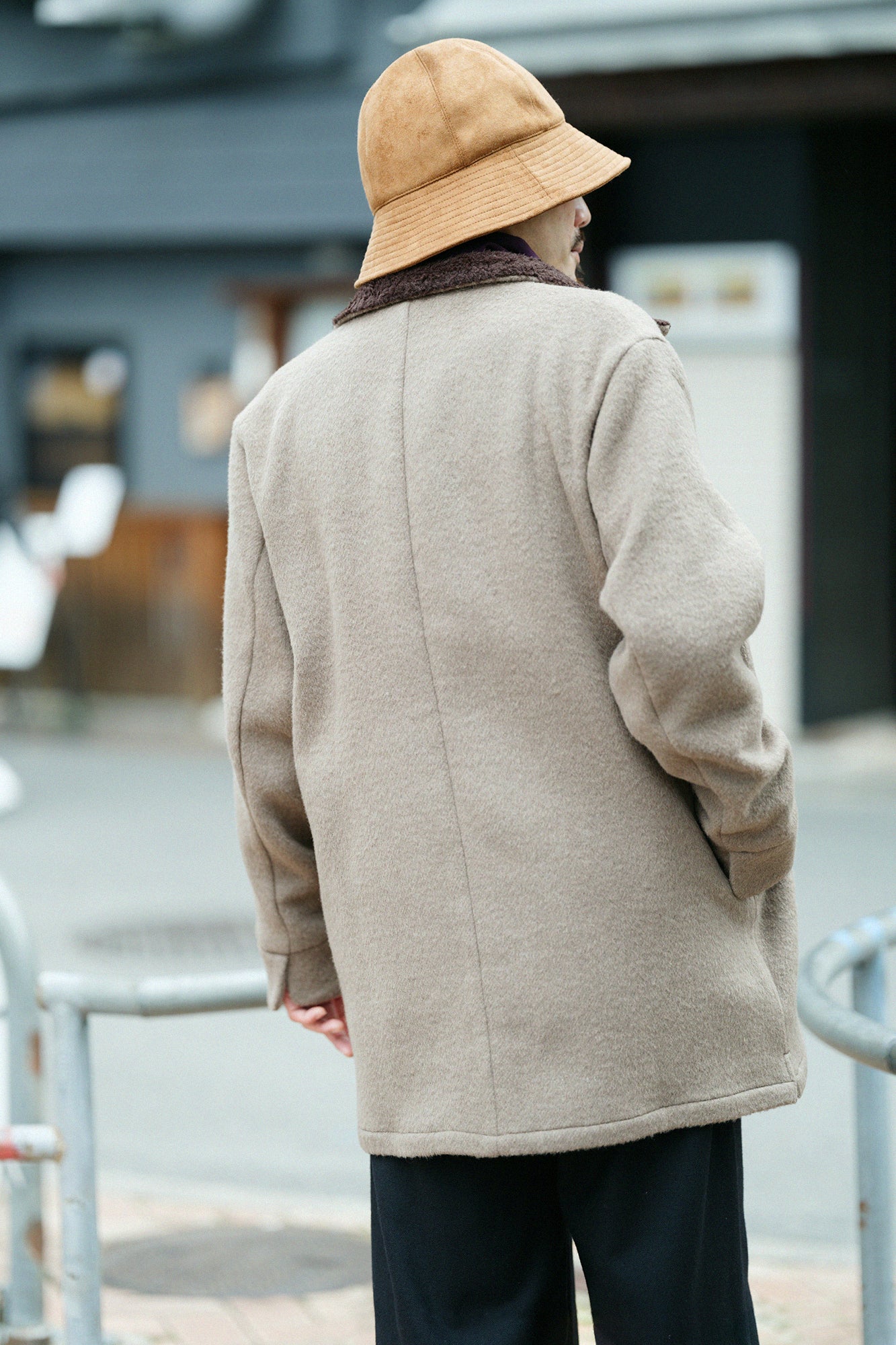 【預購】A.S 雙面羊毛 立領短外套/灰棕色×網代紋和SO-SU-U十數 昆(※預計於12月9日左右發貨)