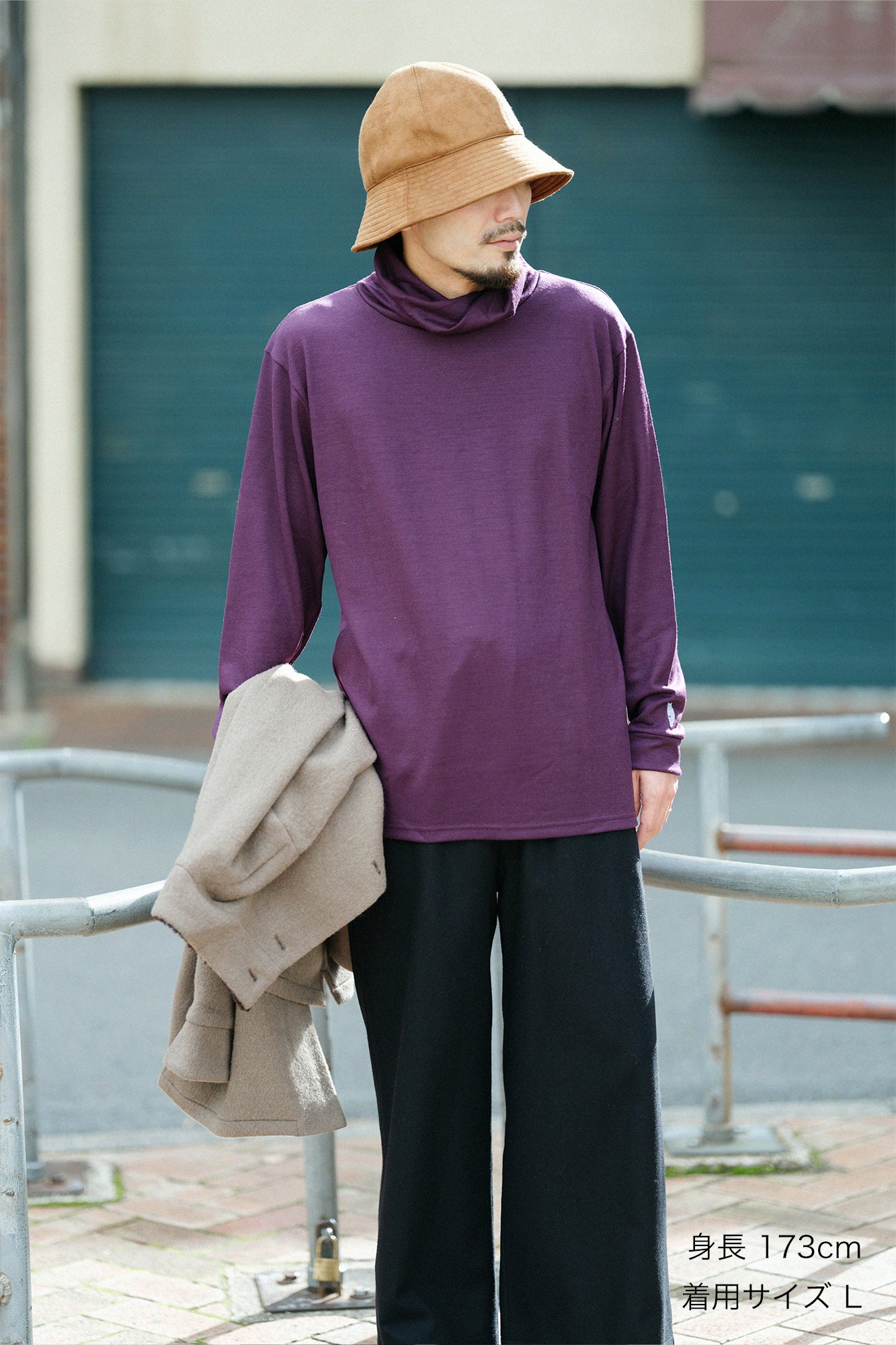 【預購】平針織 可洗羊毛 造型高領L/S長版上衣/紫藍色(※預計於12月9日左右發貨)