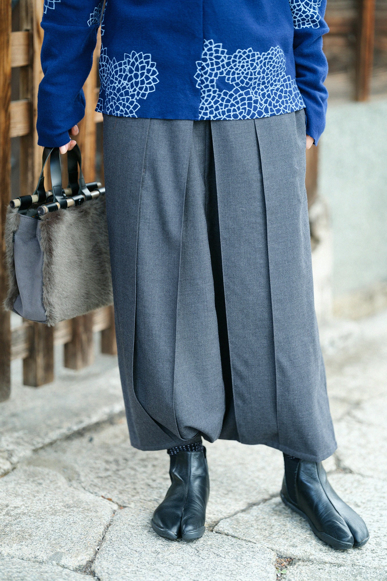 Super 100's Wool Hakama Fuji Pants / Dark Grey