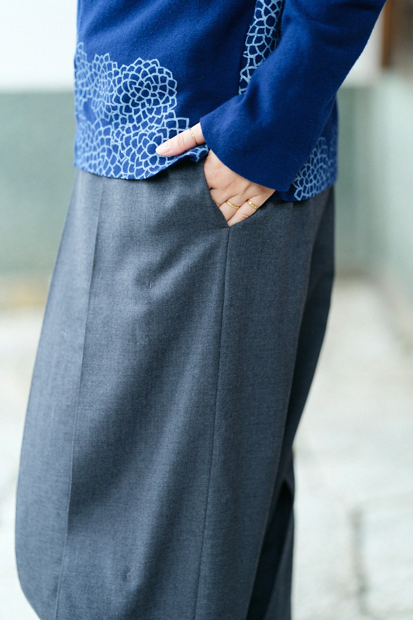 Super 100's Wool Hakama Fuji Pants / Dark Grey