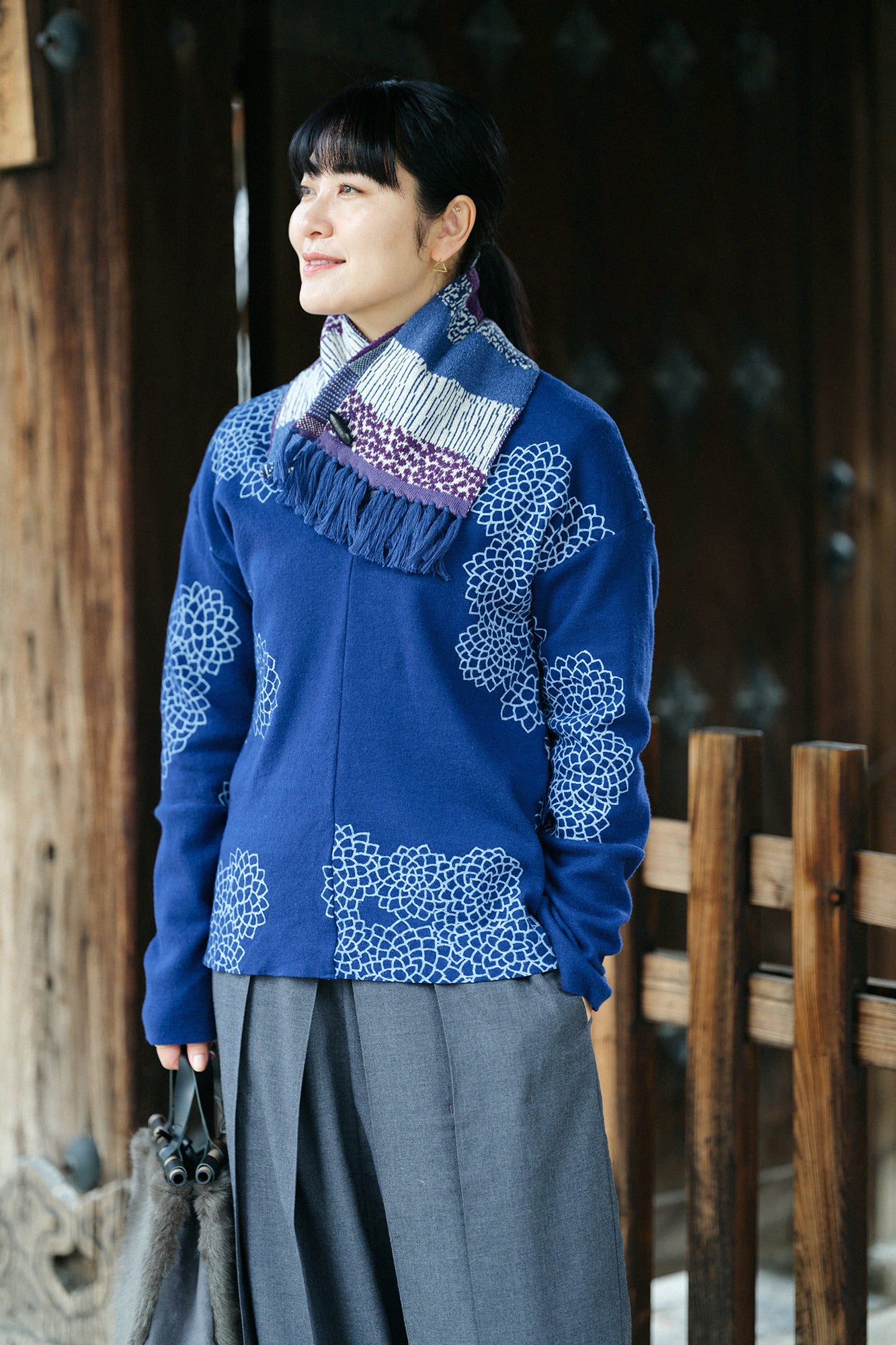 SOU・SOU×MOONBAT Knitted Collar Scarf / Higashiyama Purple