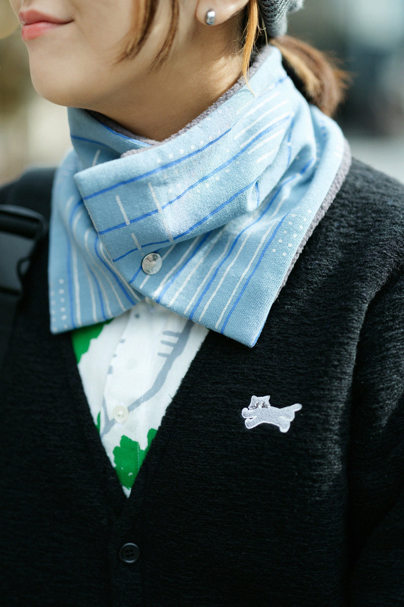 Reversible BIKE Neck Warmer/Interstices and Stripes Aqua Green