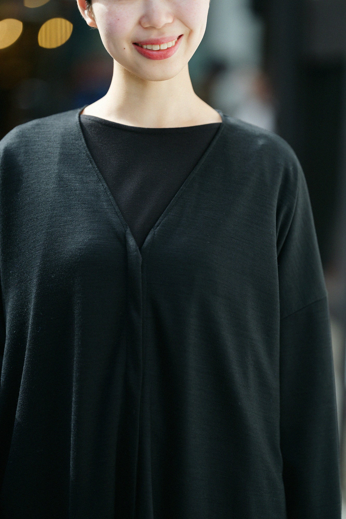 【預購】羅紋針織布羊毛 V領輕型外套/黑色(※預計於12月9日左右發貨)