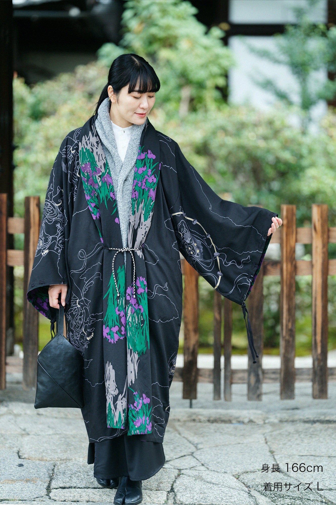 毛斯綸 宮中袖 雙面用/風神雷神×尾形光琳 燕子花圖屏風 再現