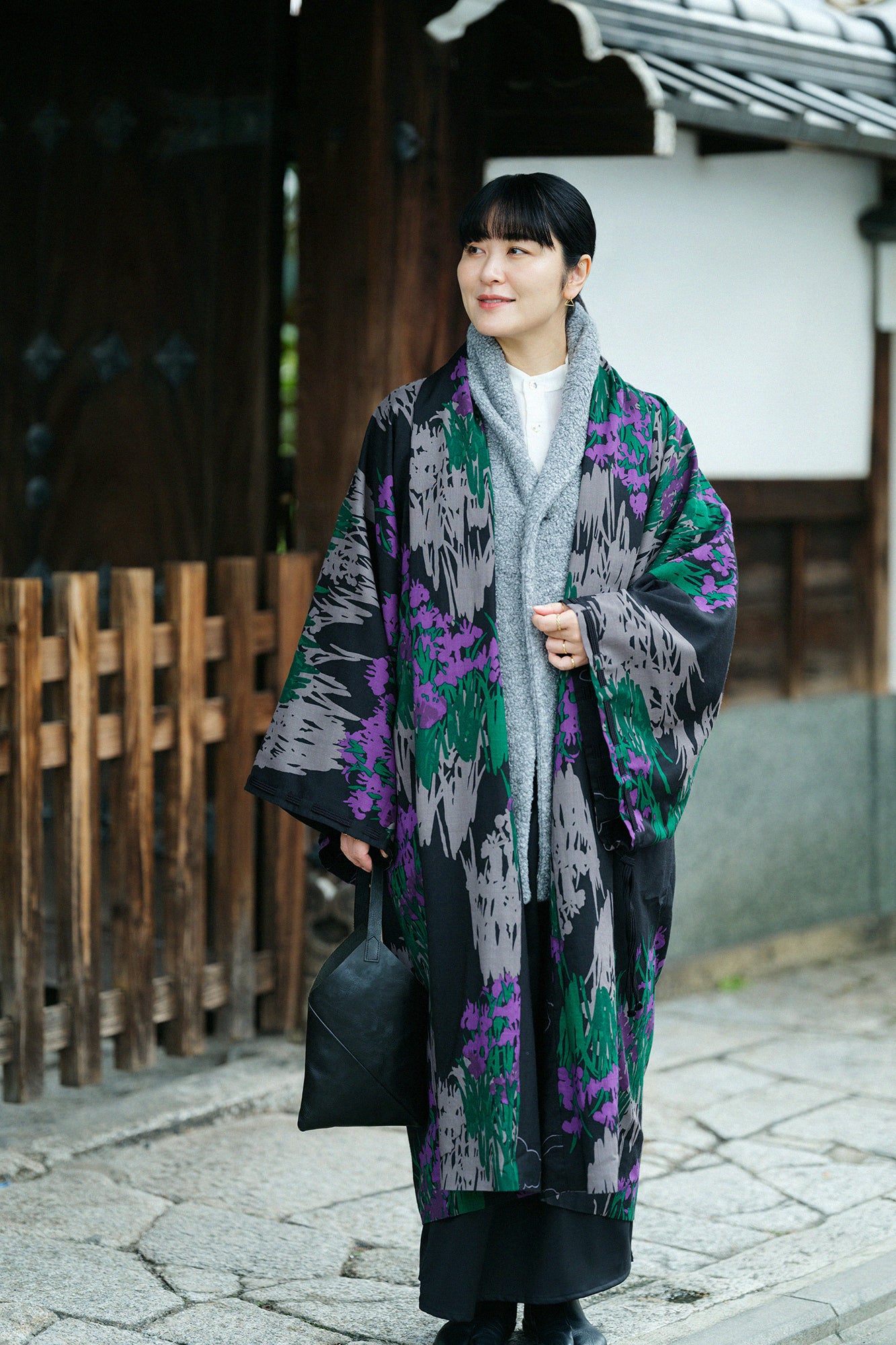 毛斯綸 宮中袖 雙面用/風神雷神×尾形光琳 燕子花圖屏風 再現