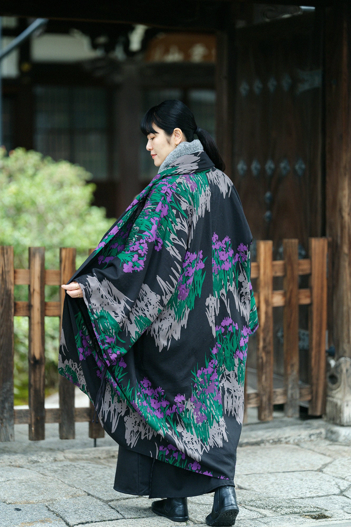 毛斯綸 宮中袖 雙面用/風神雷神×尾形光琳 燕子花圖屏風 再現