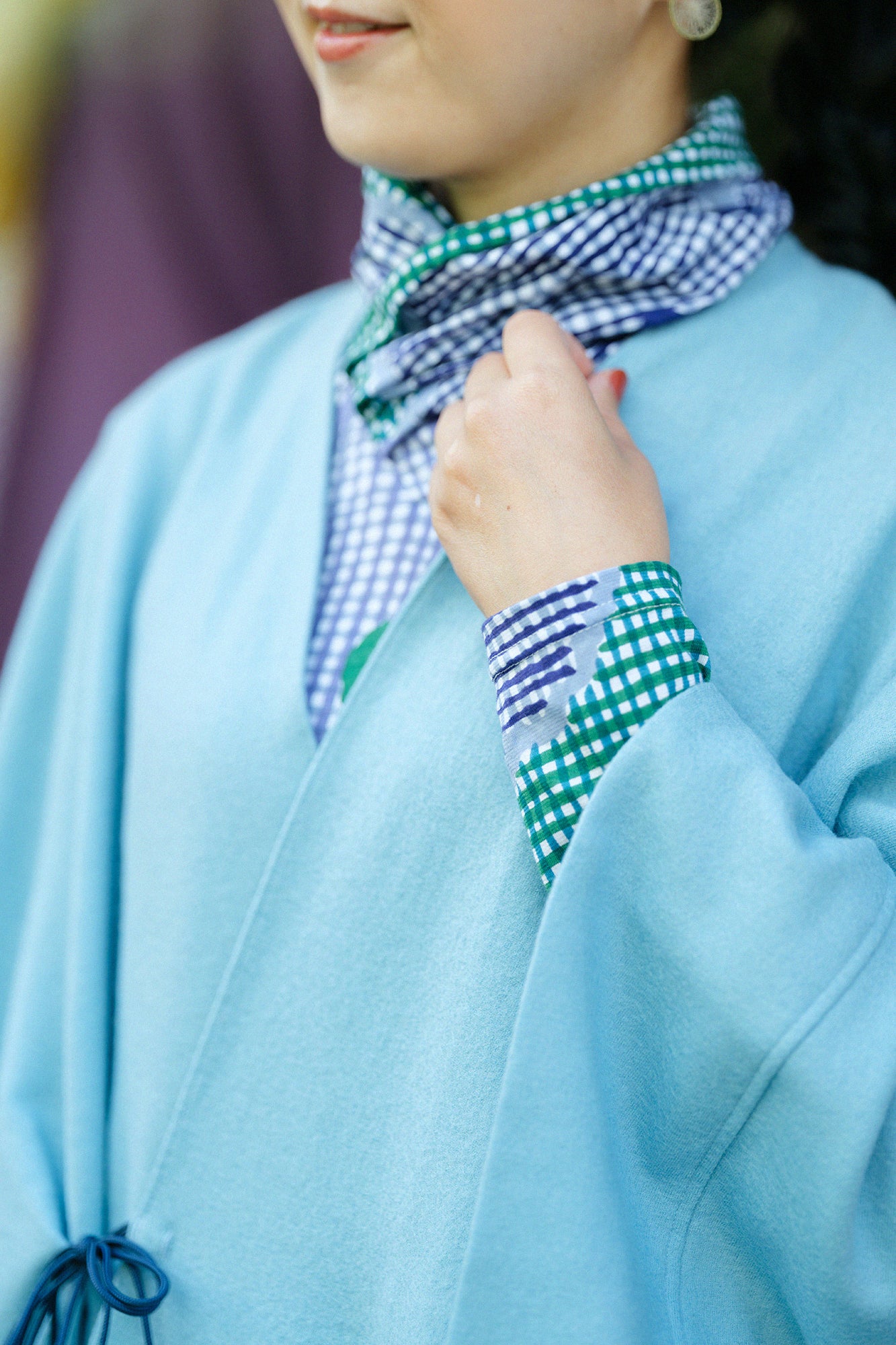 Combed Yarn Felted Knit Kisaragi Poncho / Pale Water Blue