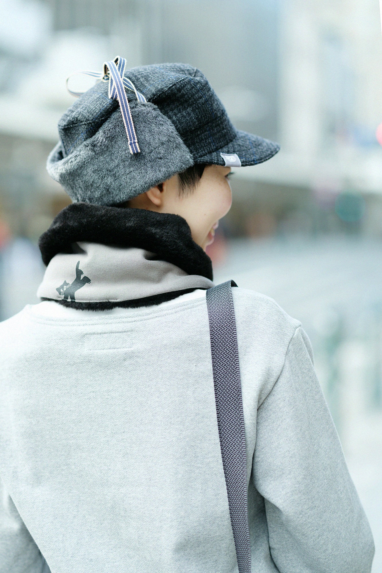 雙面用 BIKE短圍巾/貓 賽跑 灰色