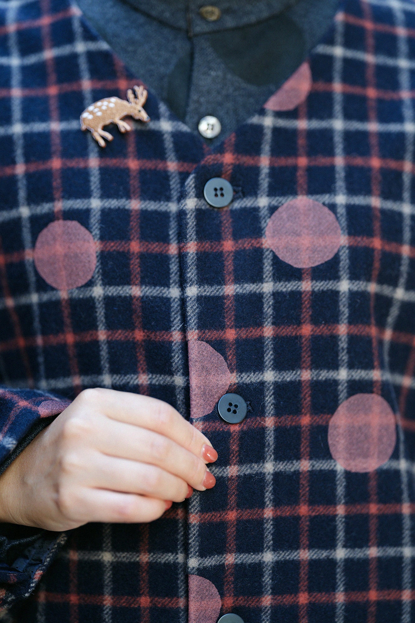 Combed Yarn Lattice Weave Naginata Sleeve Haori Long with Lining / Polka Dots Mara Dark Navy