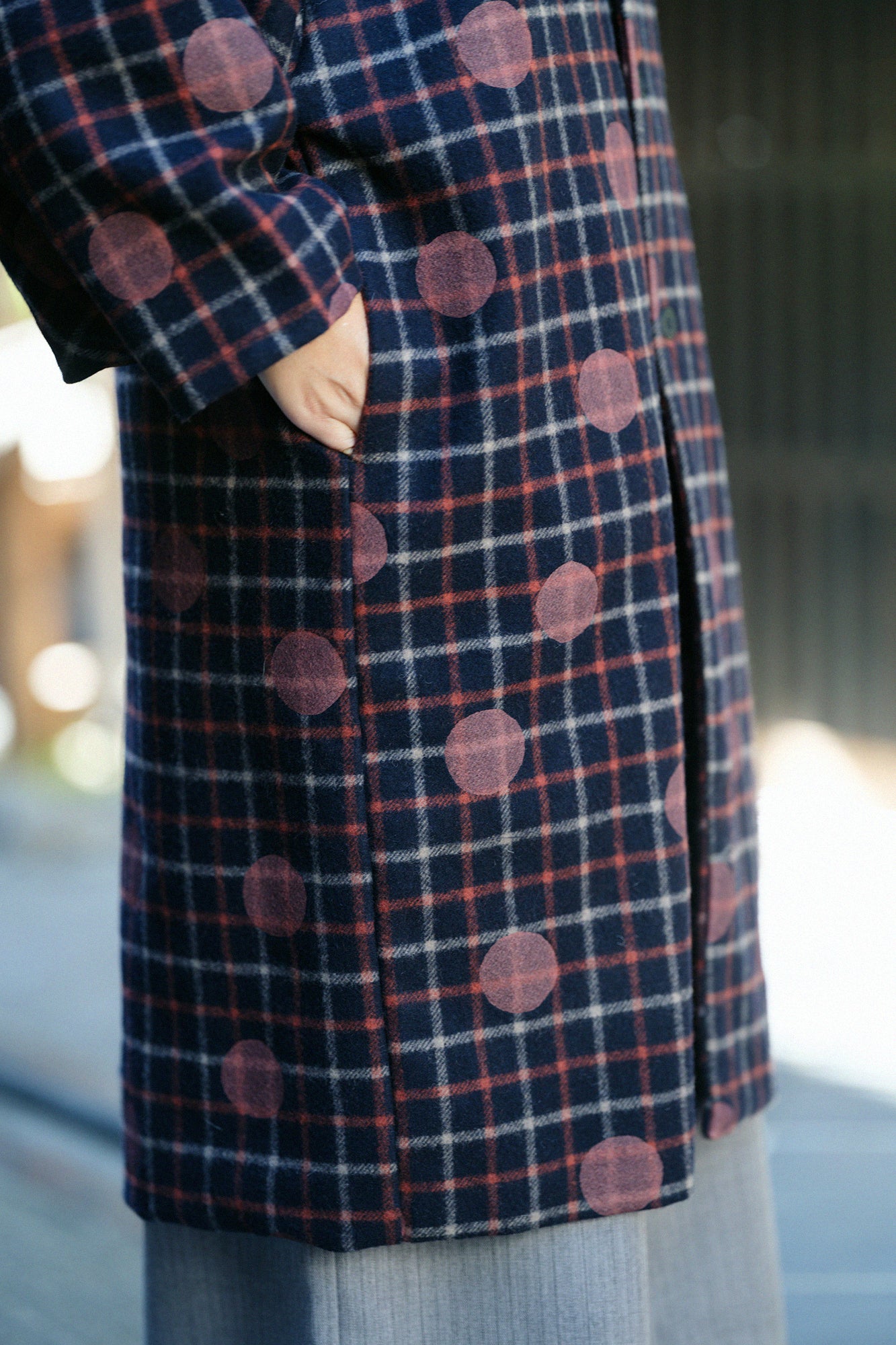Combed Yarn Lattice Weave Naginata Sleeve Haori Long with Lining / Polka Dots Mara Dark Navy