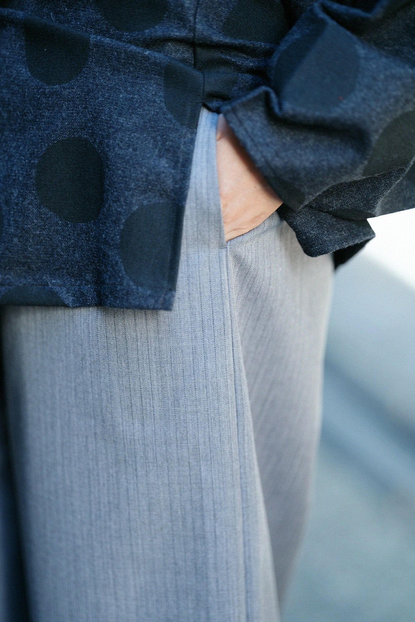 Combed Yarn Striped Wide-legged Pants / Heather Dark Grey