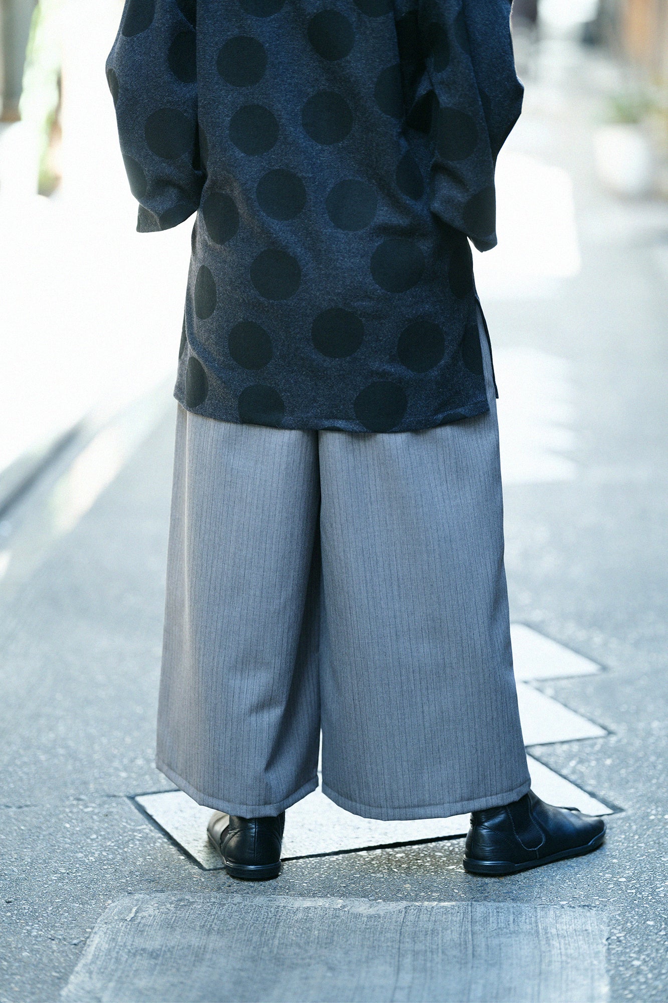 Combed Yarn Striped Wide-legged Pants / Heather Dark Grey