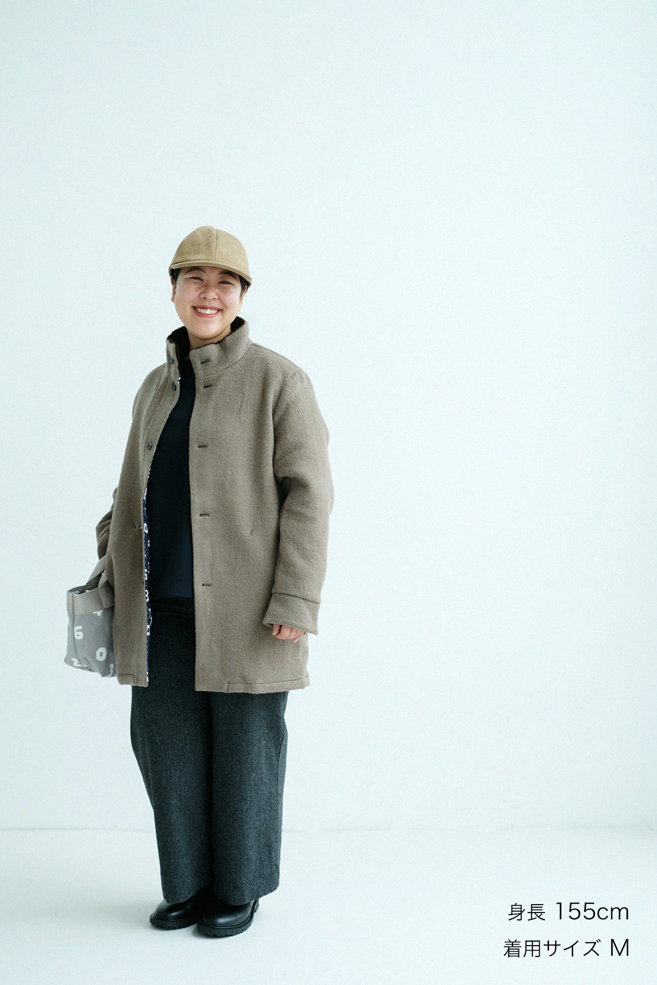 【預購】A.S 雙面羊毛 立領短外套/灰棕色×網代紋和SO-SU-U十數 昆(※預計於12月9日左右發貨)