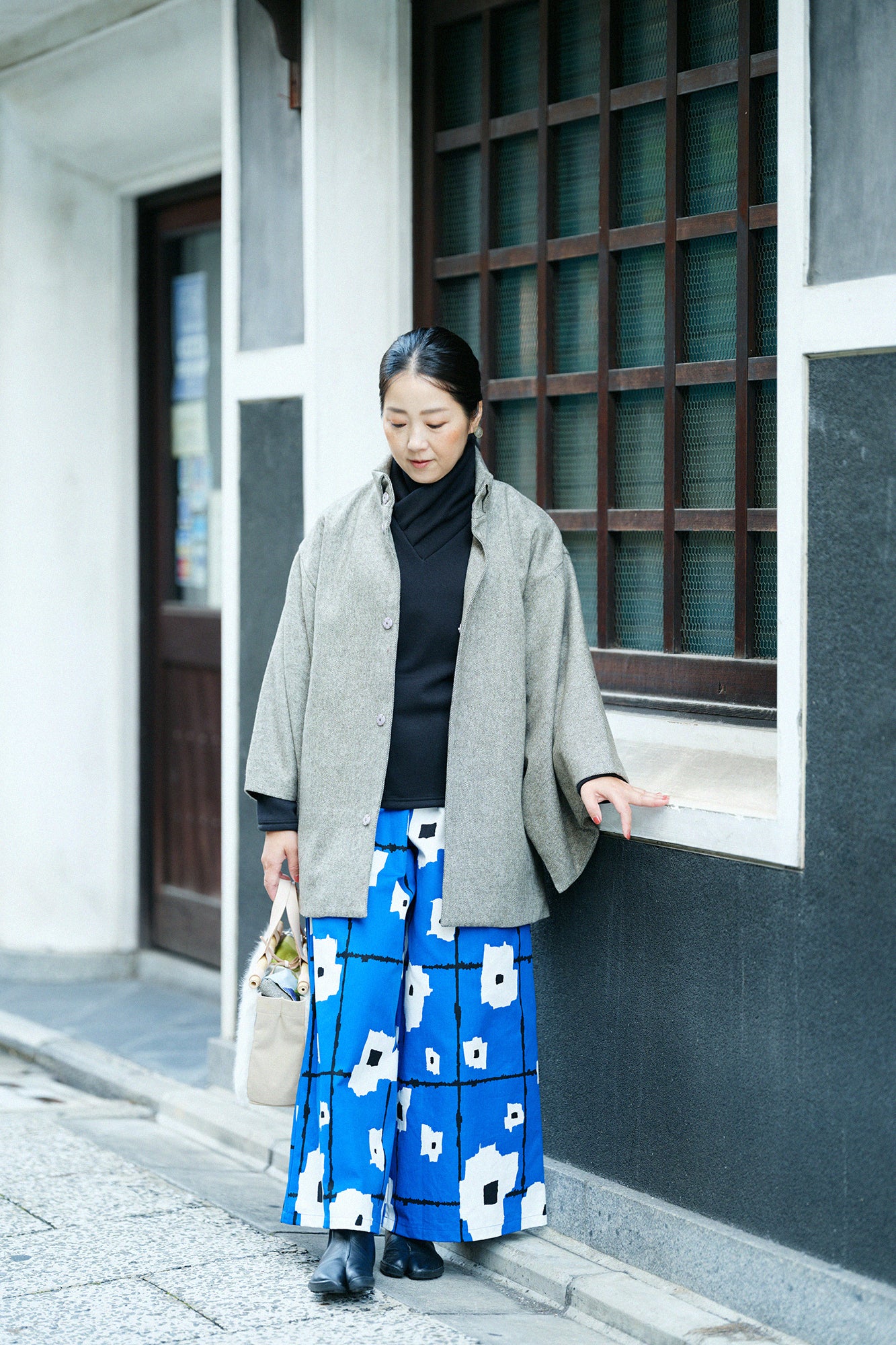 裏仿毛 高領上衣/黑色