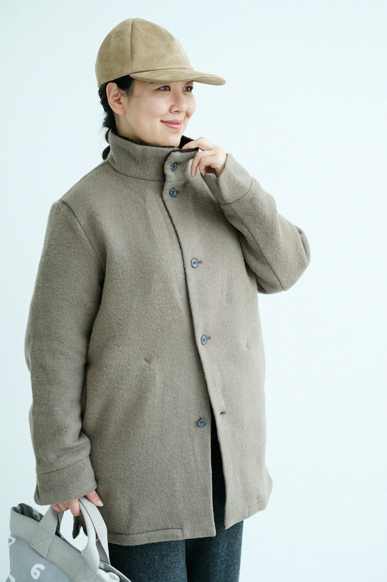 【預購】A.S 雙面羊毛 立領短外套/灰棕色×網代紋和SO-SU-U十數 昆(※預計於12月9日左右發貨)