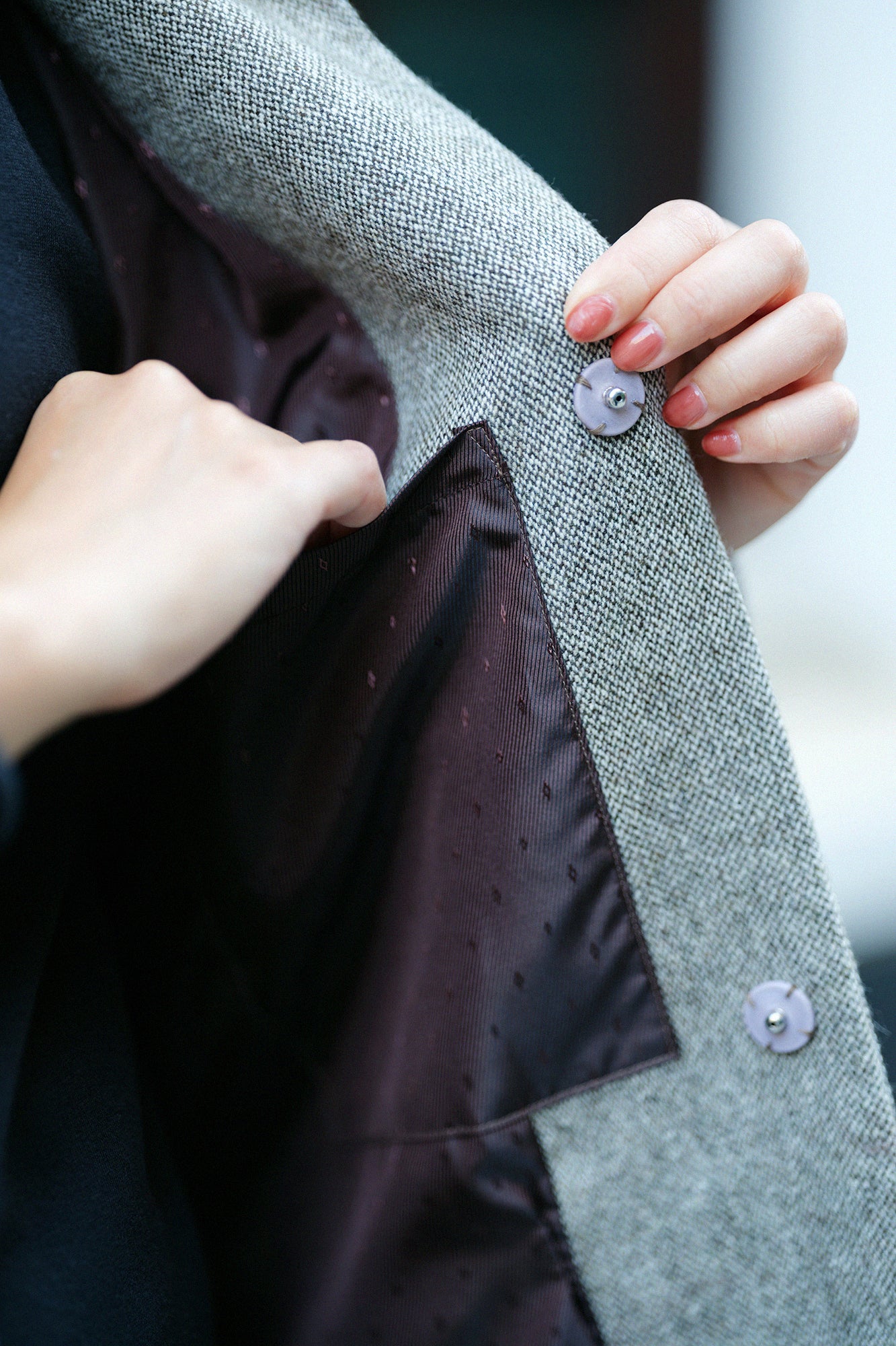 Tweed Kimono Sleeve Coat Short with Lining / Greyish Yellow