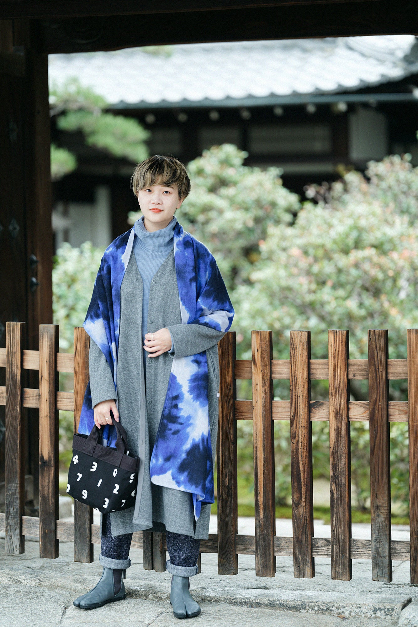 【預購】C/W千鳥格紋織 V領輕型外套/灰色(※預計於12月9日左右發貨)