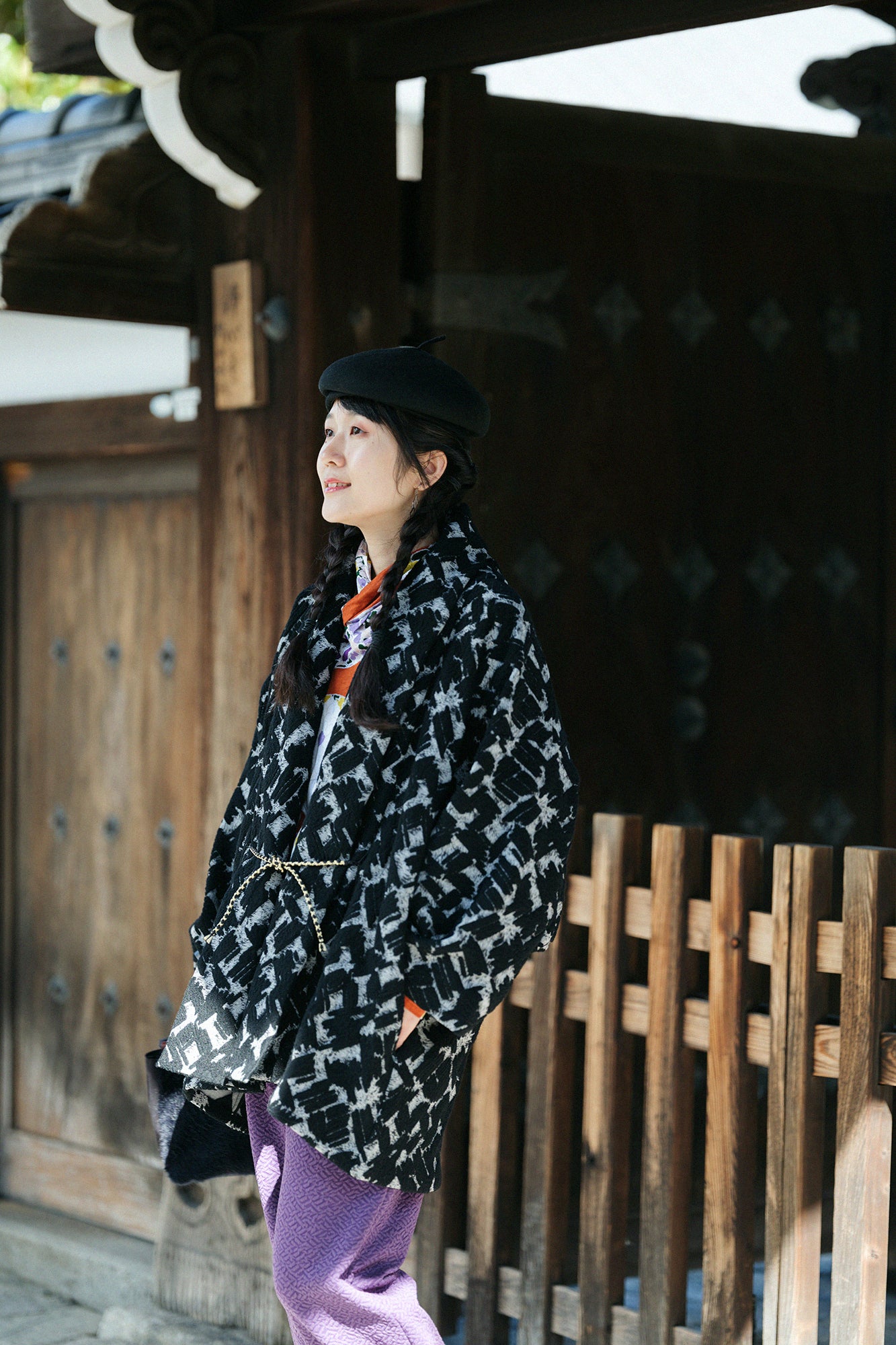 ウールジャカール もじり袖 短衣(たんい) 単(ひとえ)/濡羽色(ぬればいろ)