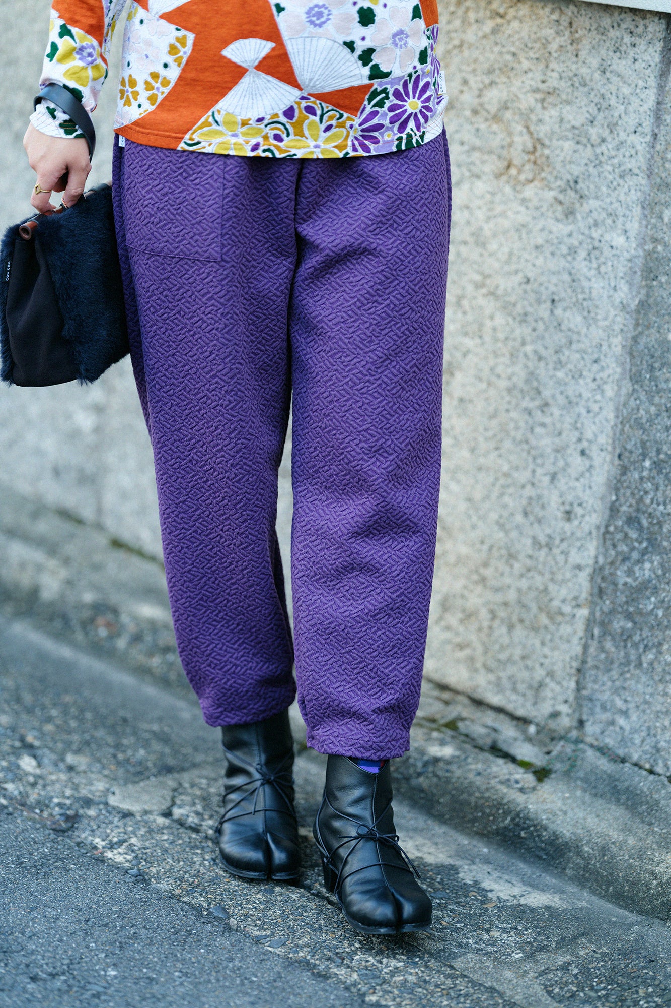 Dual-layered Jacquard Workers Pants/ Dark Purple