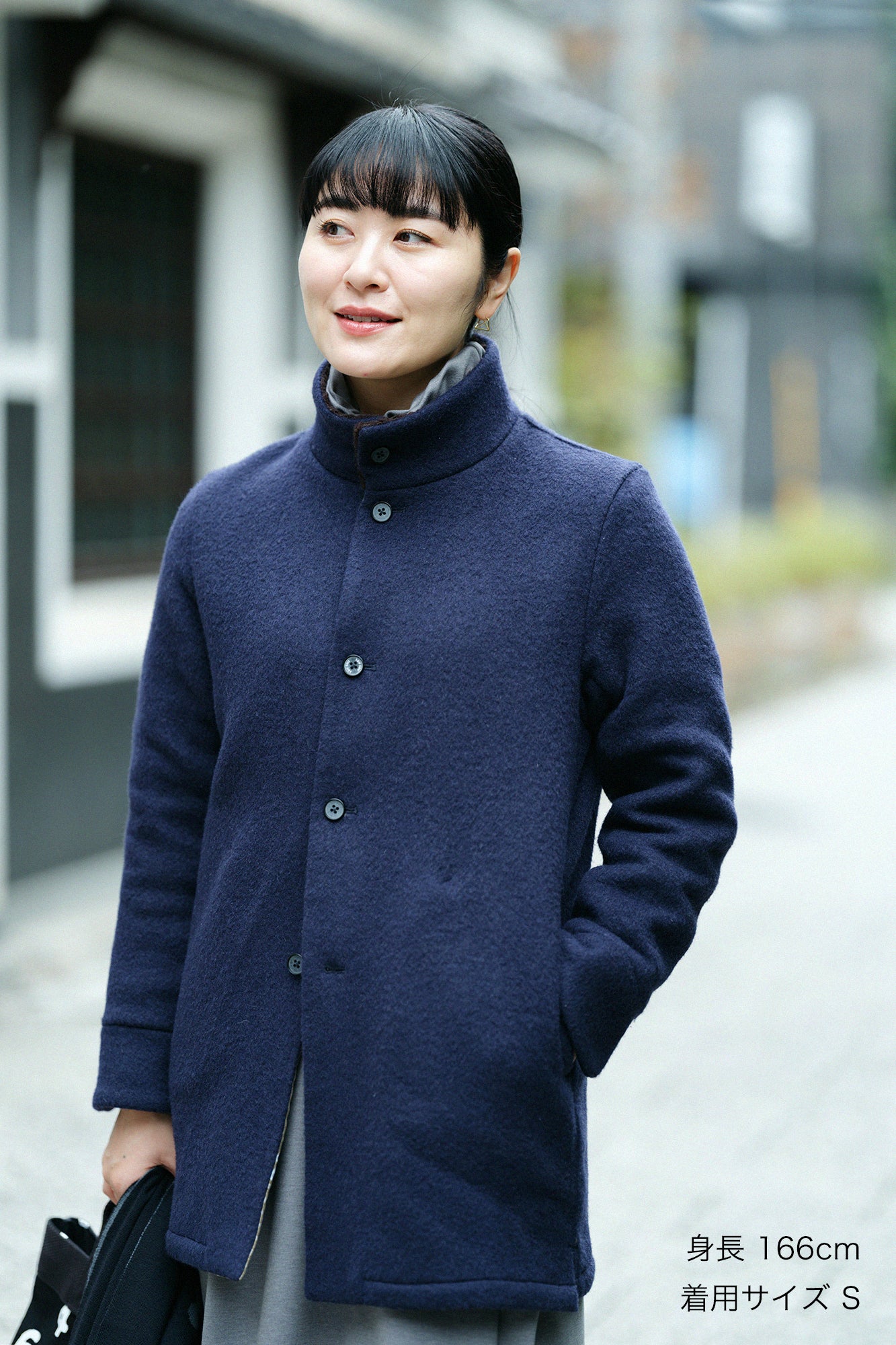 【預購】A.S 雙面羊毛 立領短外套/深藍色×網代紋和SO-SU-U十數 昆(※預計於12月9日左右發貨)