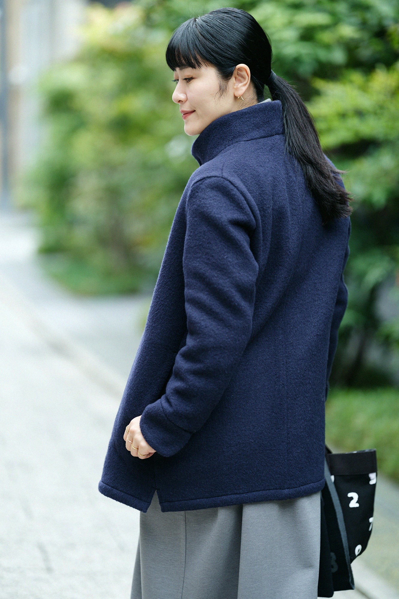 【預購】A.S 雙面羊毛 立領短外套/深藍色×網代紋和SO-SU-U十數 昆(※預計於12月9日左右發貨)