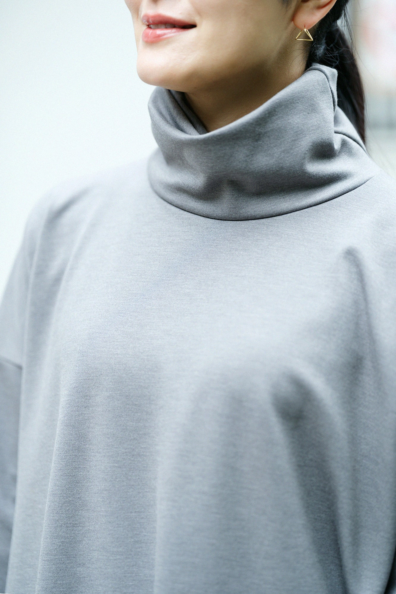 【預購】Soft Thermo(R) 羅紋針織布 高領長袖連身裙 超長版/灰色(※預計於12月9日左右發貨)