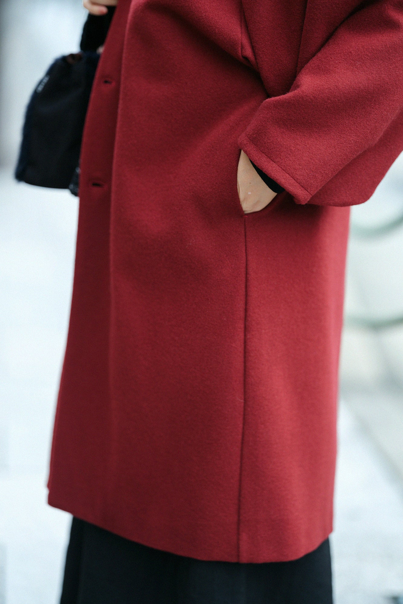 Wool Melton Naginata Sleeve Haori Long with Lining / Dark Red×Rose