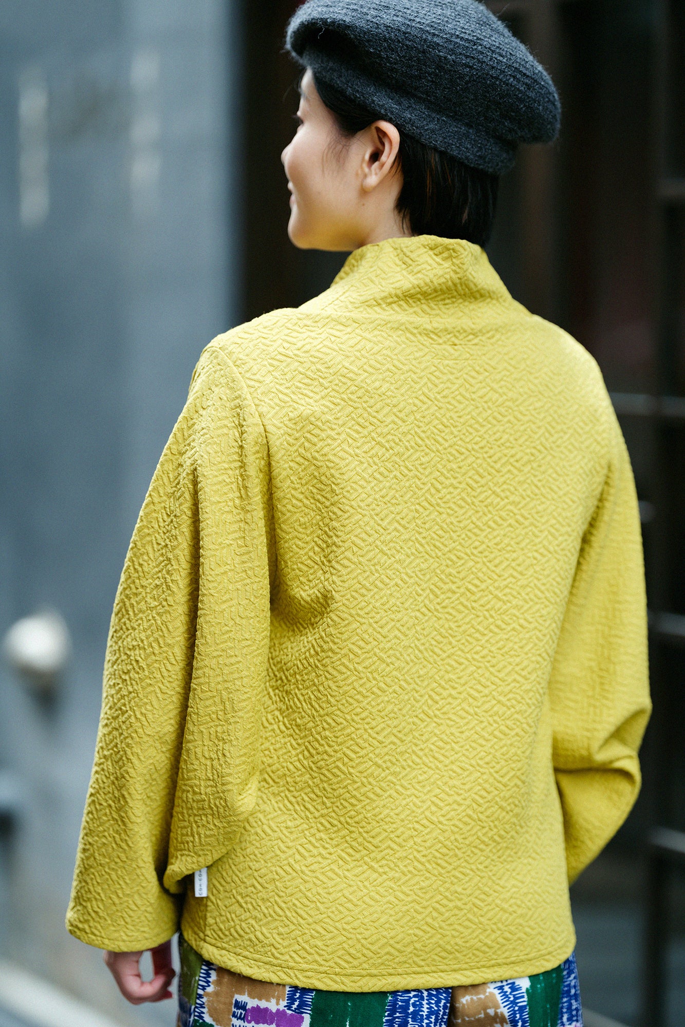 雙層緹花 和服領上衣 白息/金黃色