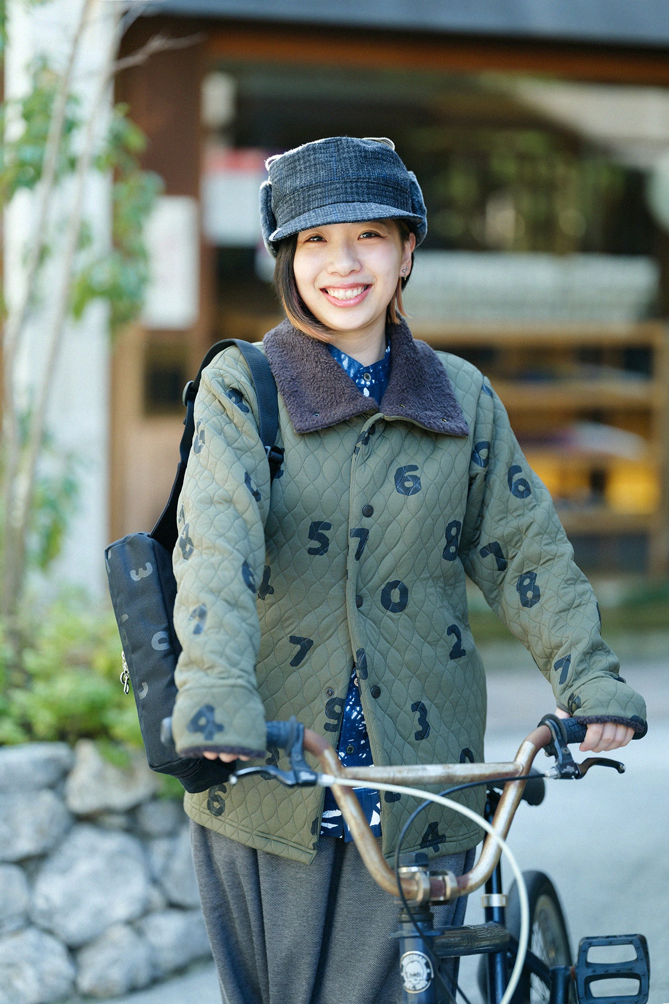 Bishu Tweed Boa BIKE CAP/Glen Check×SO-SU-U