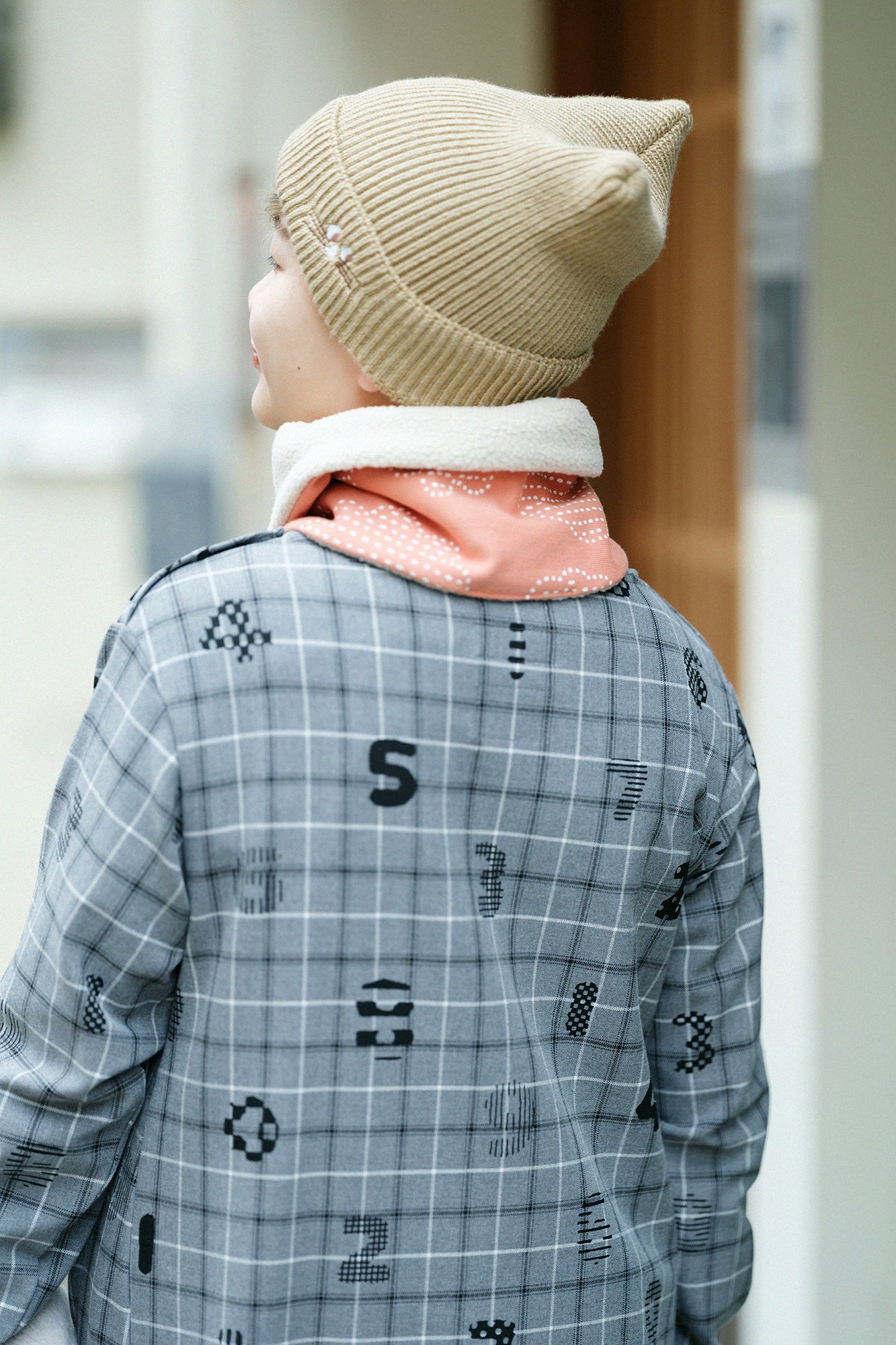 雙面用 BIKE短圍巾/青花 鮭魚粉