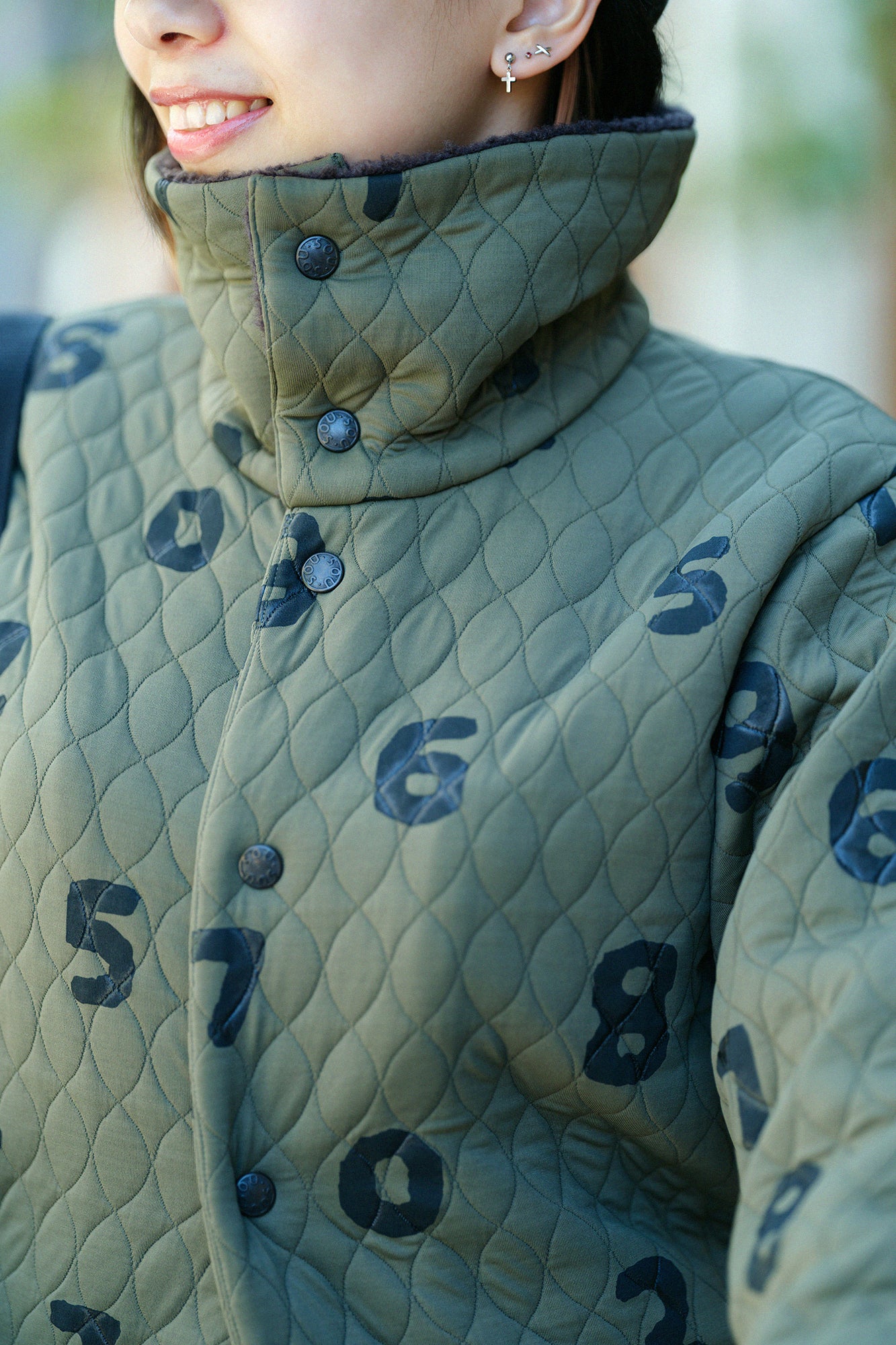 A.S Quilting Jacquard Neckwarm Cardigan/SO-SU-U Khaki