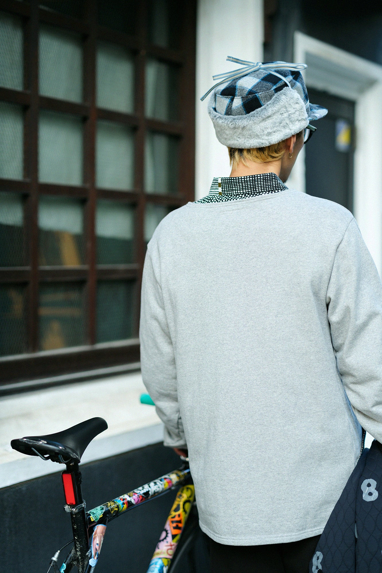 Fleece Boat Neck Sweat Shirt/Heather Grey×Brown JQ