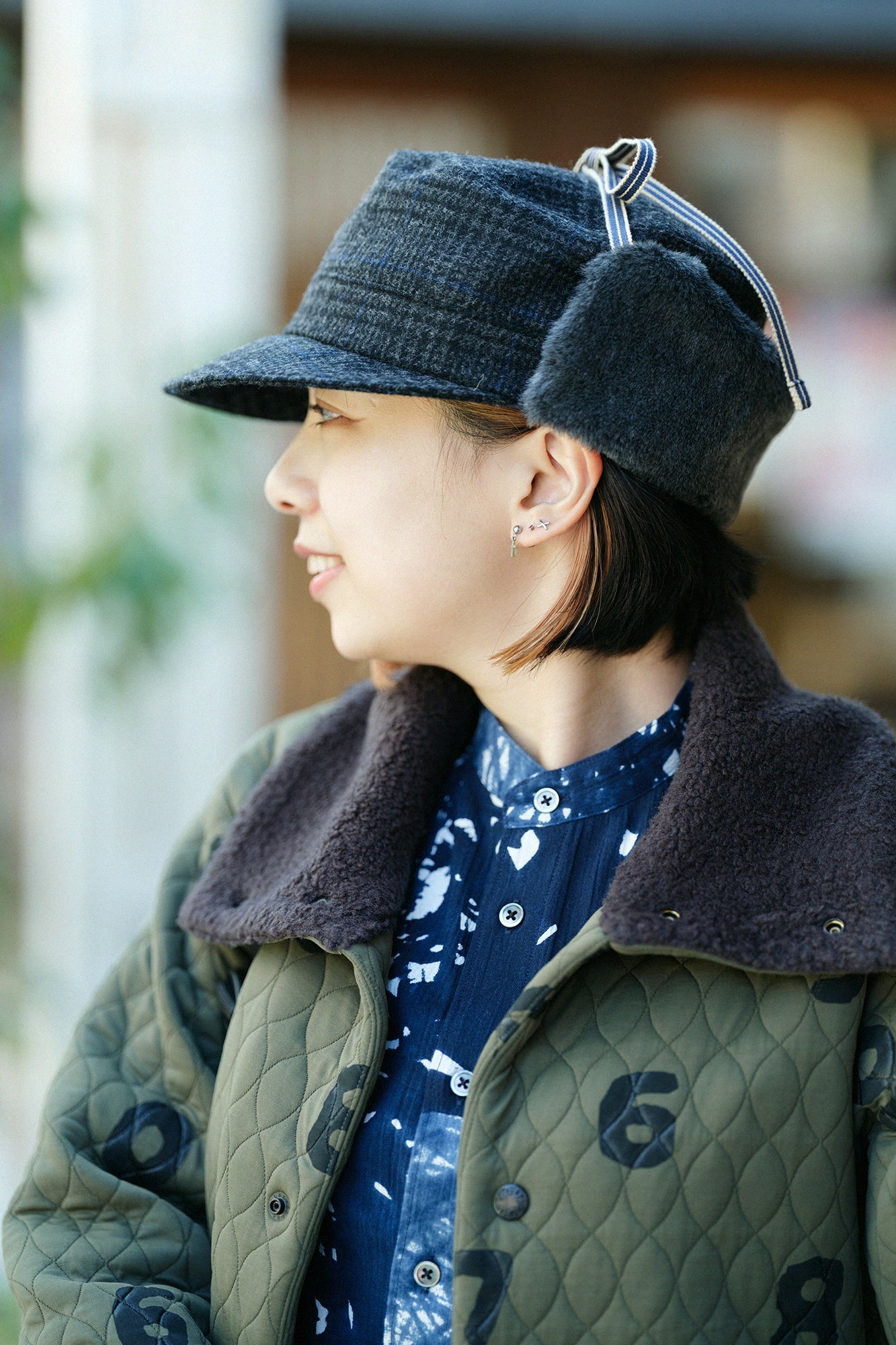 Bishu Tweed Boa BIKE CAP/Glen Check×SO-SU-U