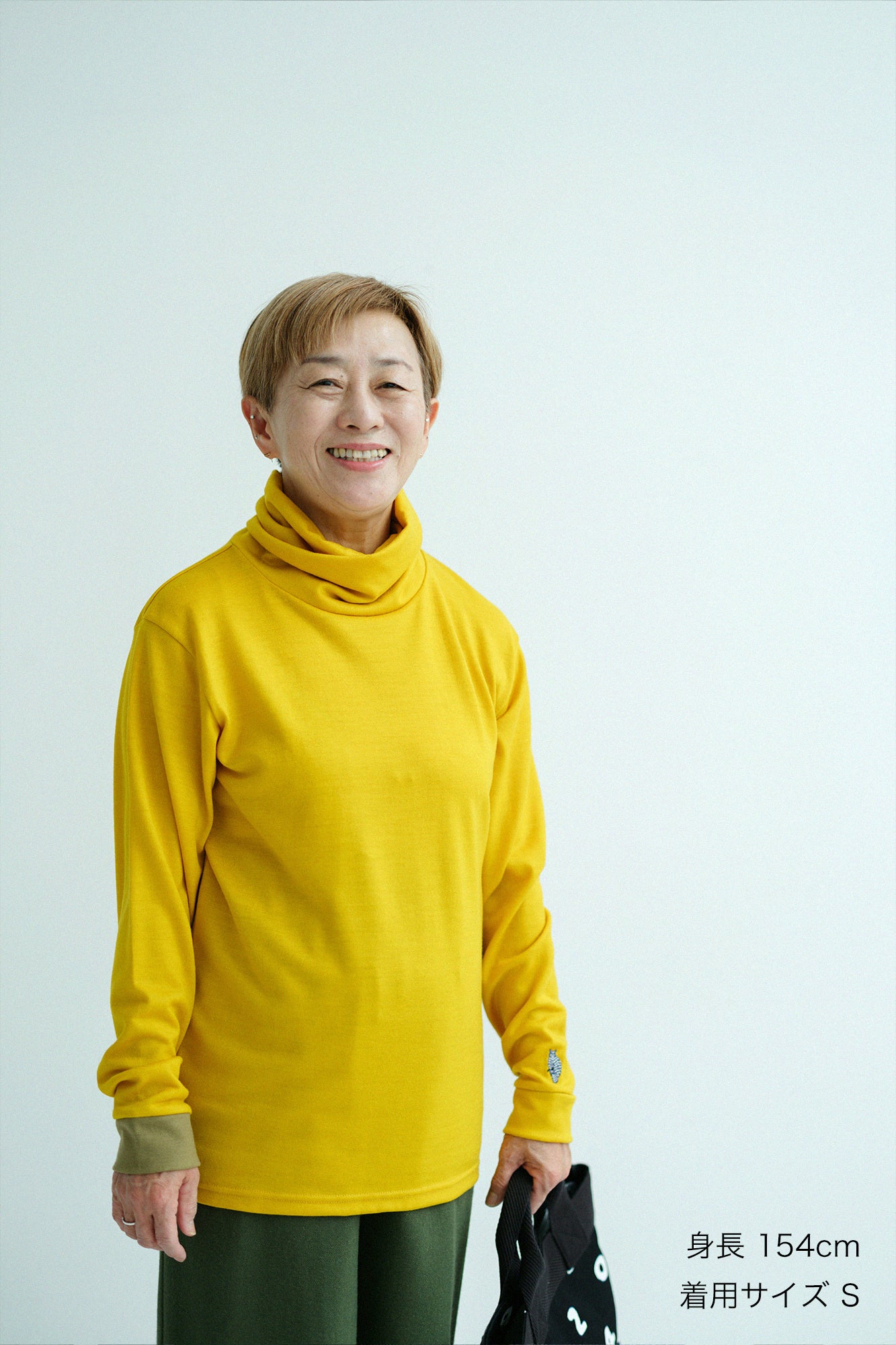 【預購】平針織 可洗羊毛 造型高領L/S長版上衣/黄色(※預計於12月9日左右發貨)