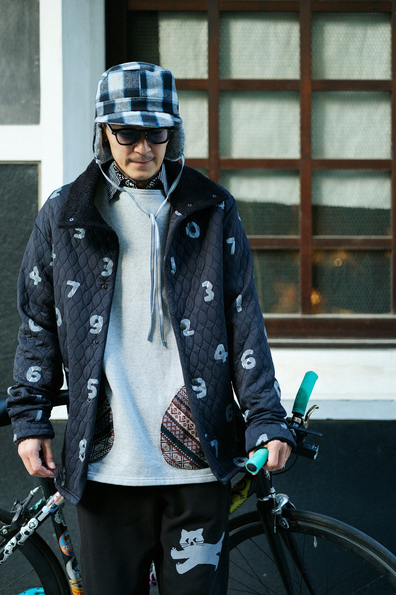 Wool Check Boa BIKE CAP/Blue Black×SO-SU-U