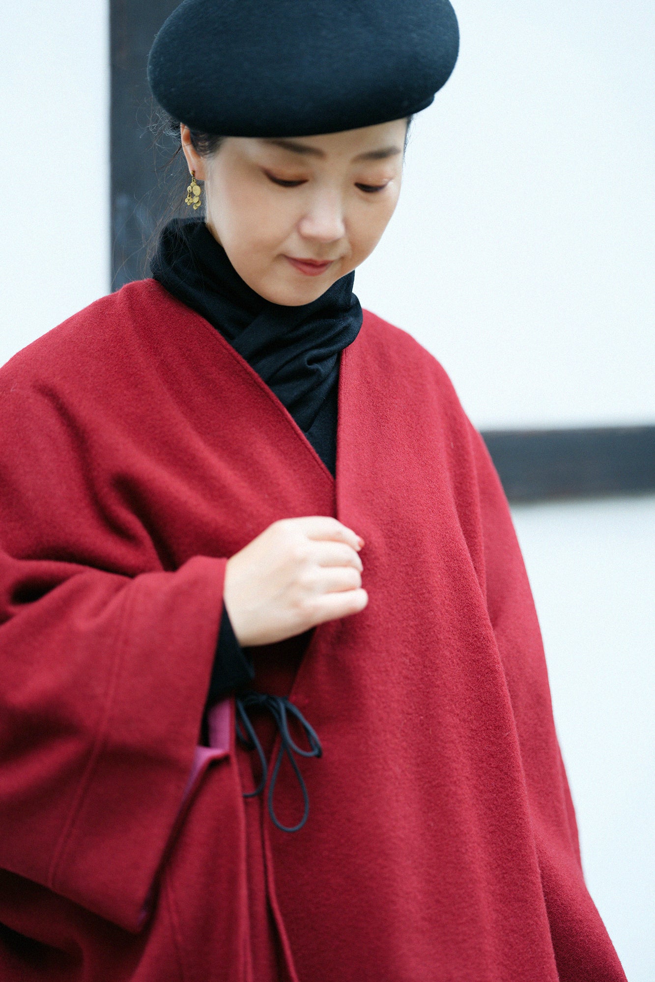 羊毛麥爾登 如月披風斗篷/胭脂紅