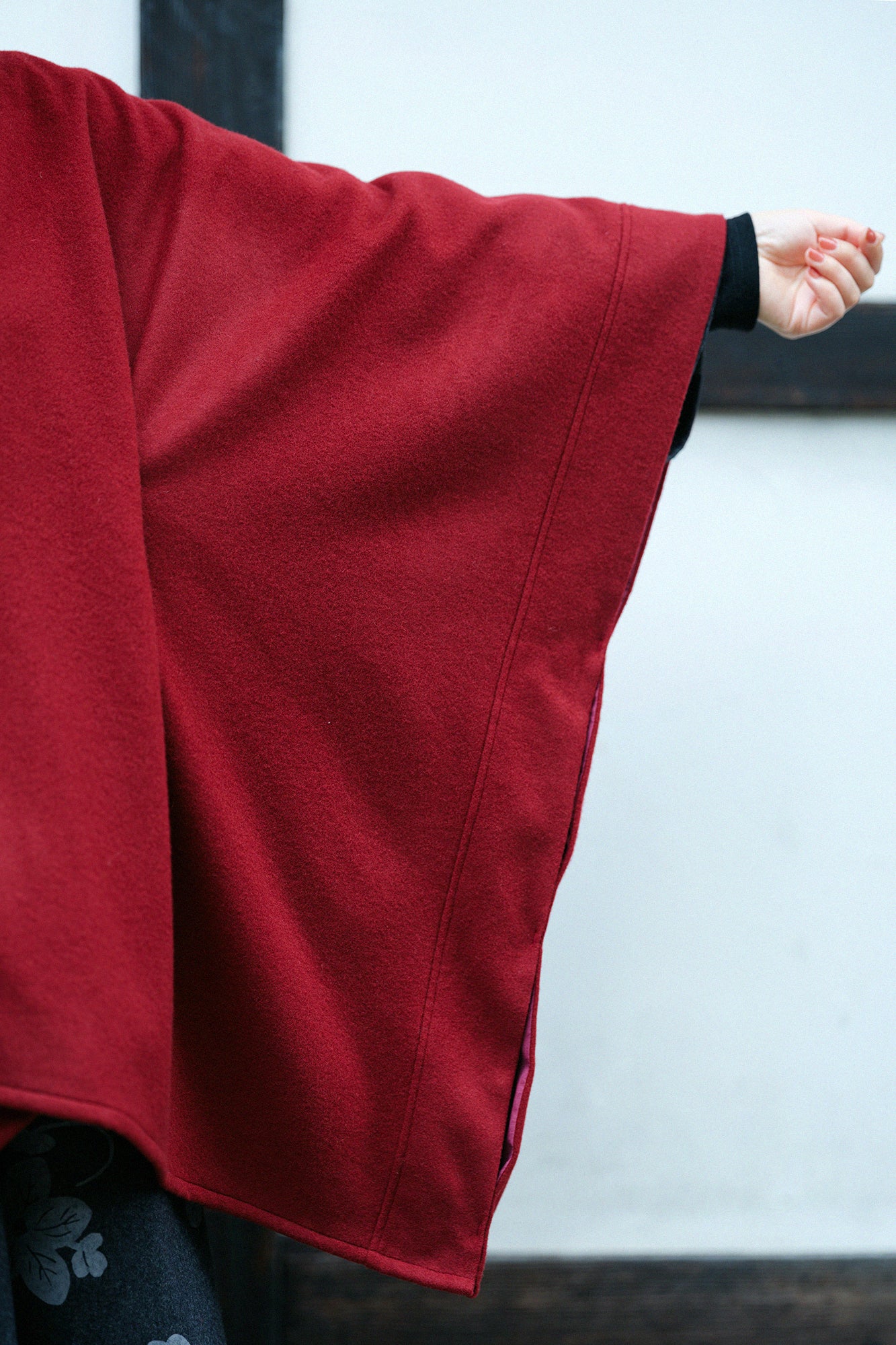 羊毛麥爾登 如月披風斗篷/胭脂紅