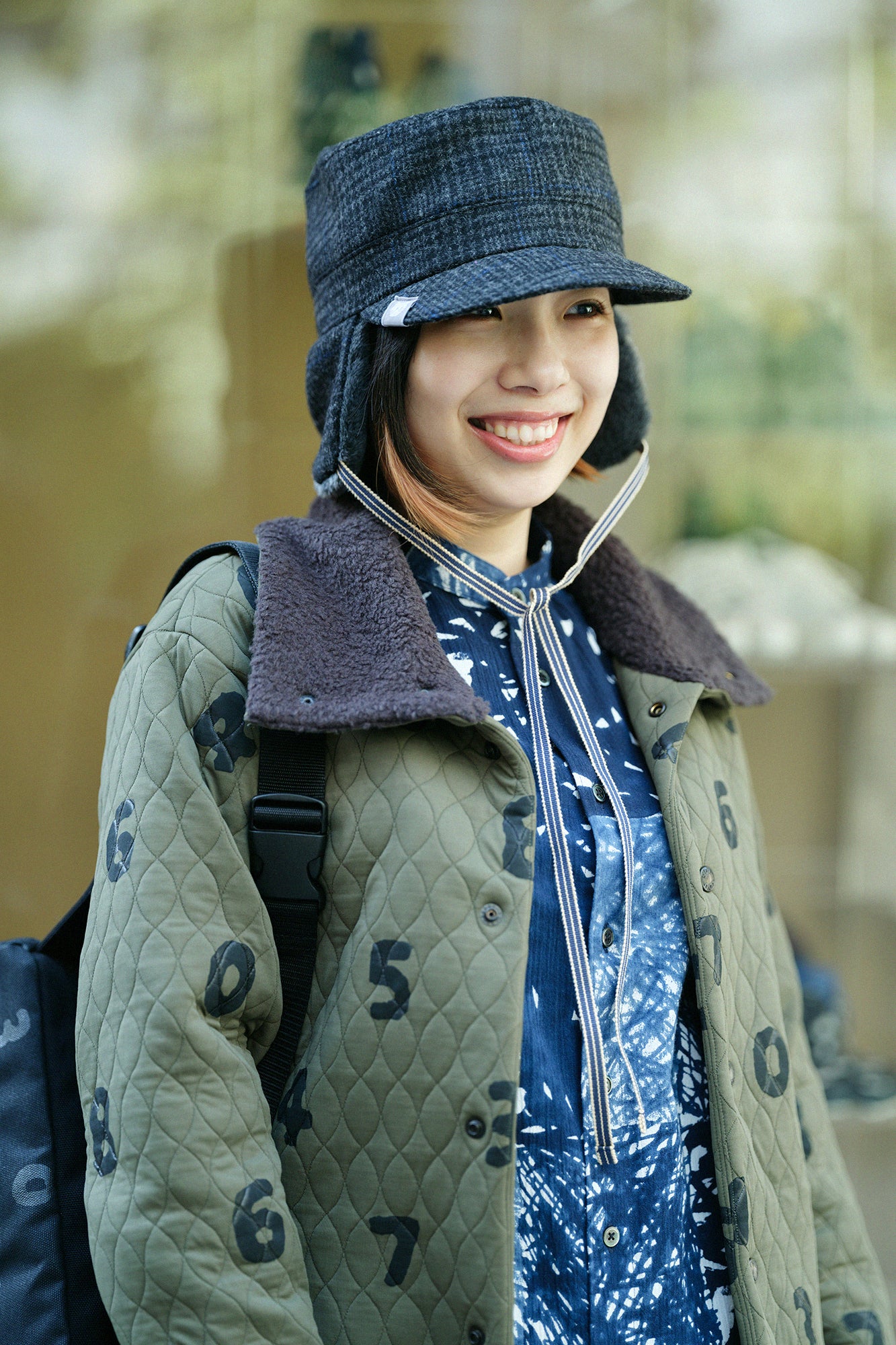 Bishu Tweed Boa BIKE CAP/Glen Check×SO-SU-U