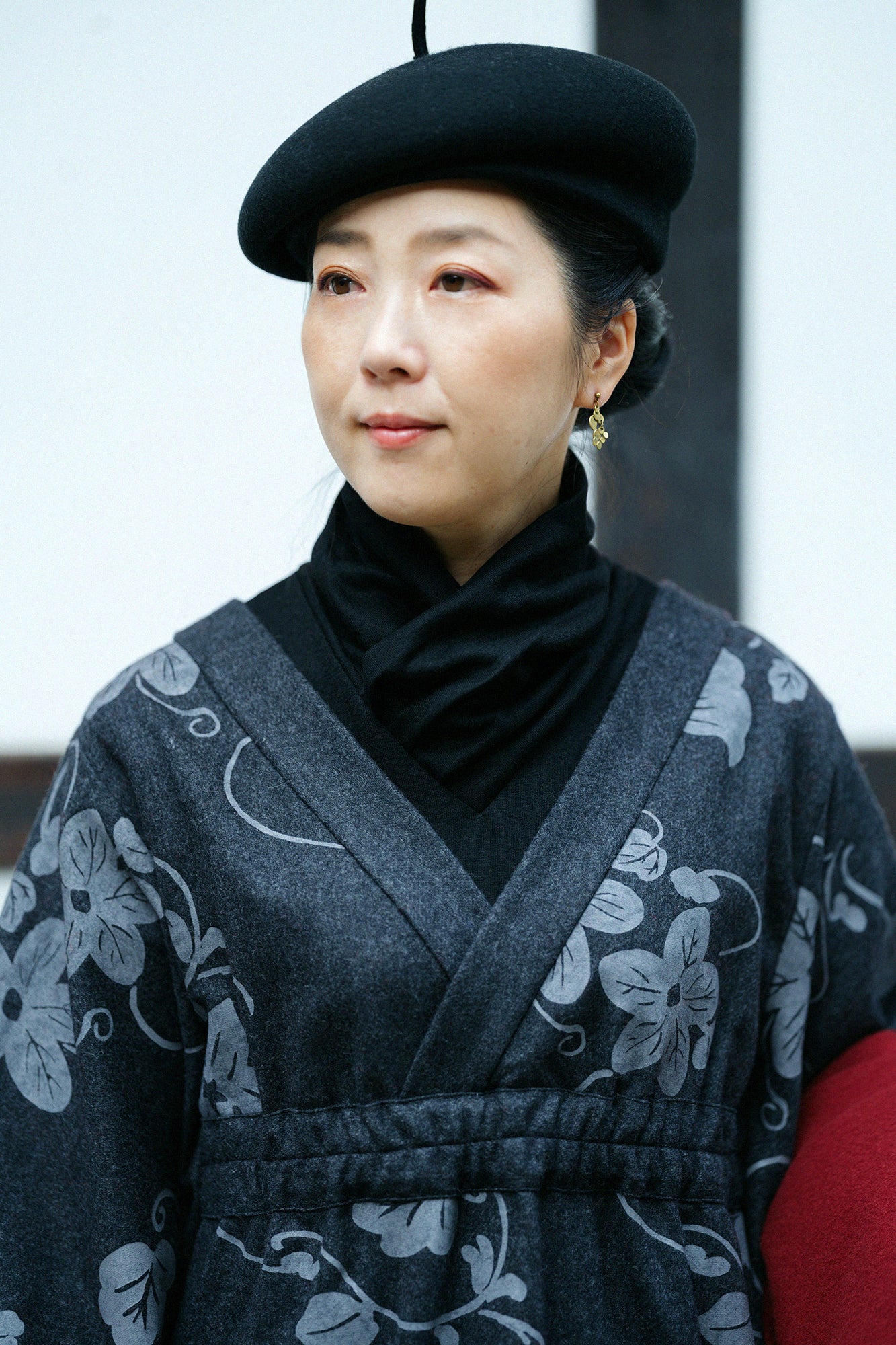 Wool Flannel Kimono Dress / Graceful Dark Ink Black