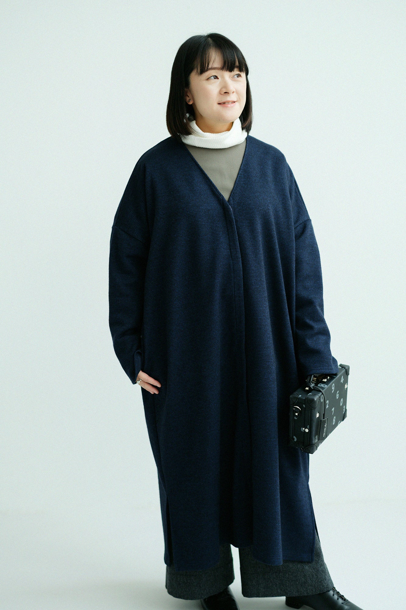 【預購】C/W千鳥格紋織 V領輕型外套/深藍色(※預計於12月9日左右發貨)