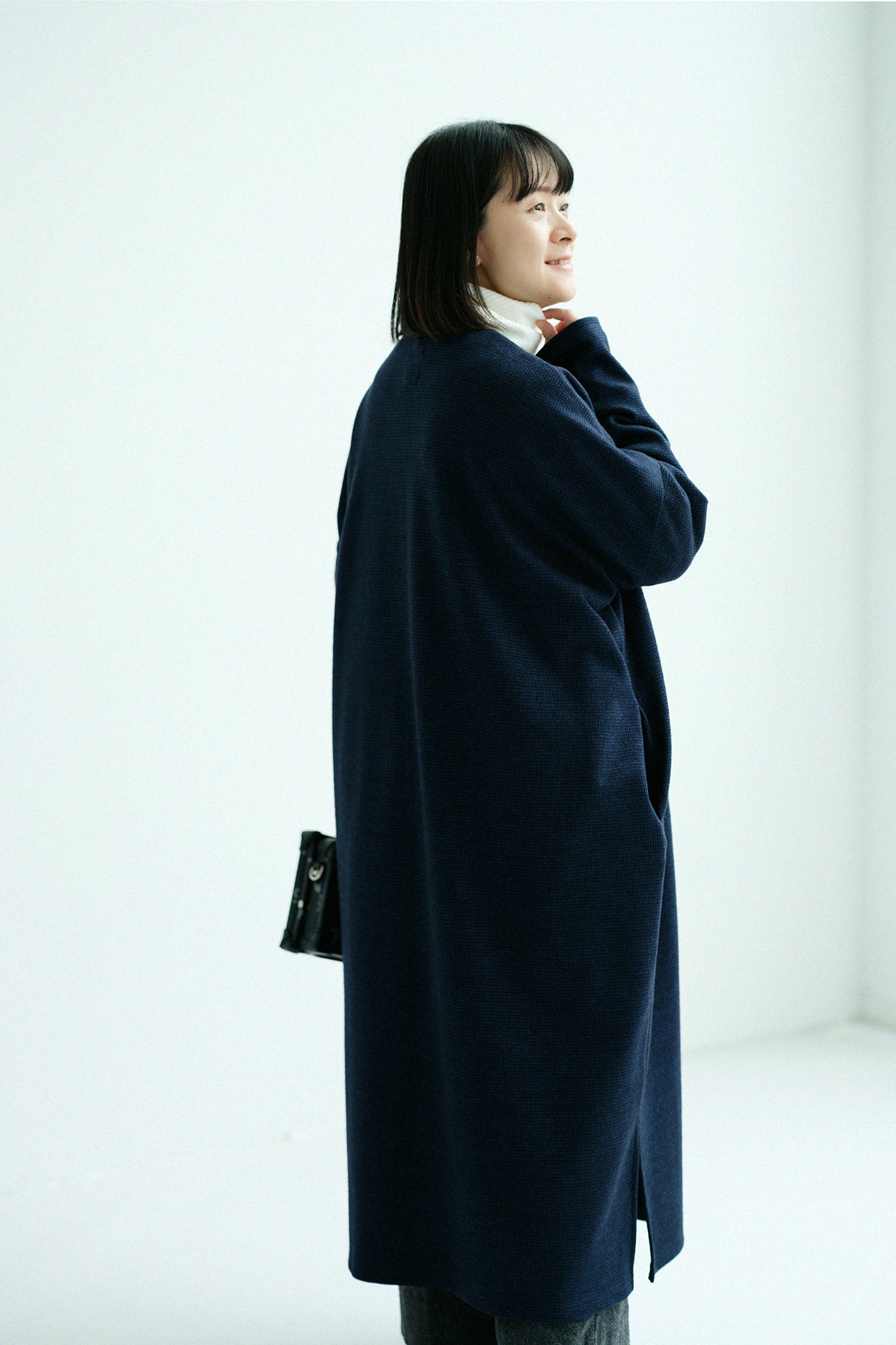 【預購】C/W千鳥格紋織 V領輕型外套/深藍色(※預計於12月9日左右發貨)